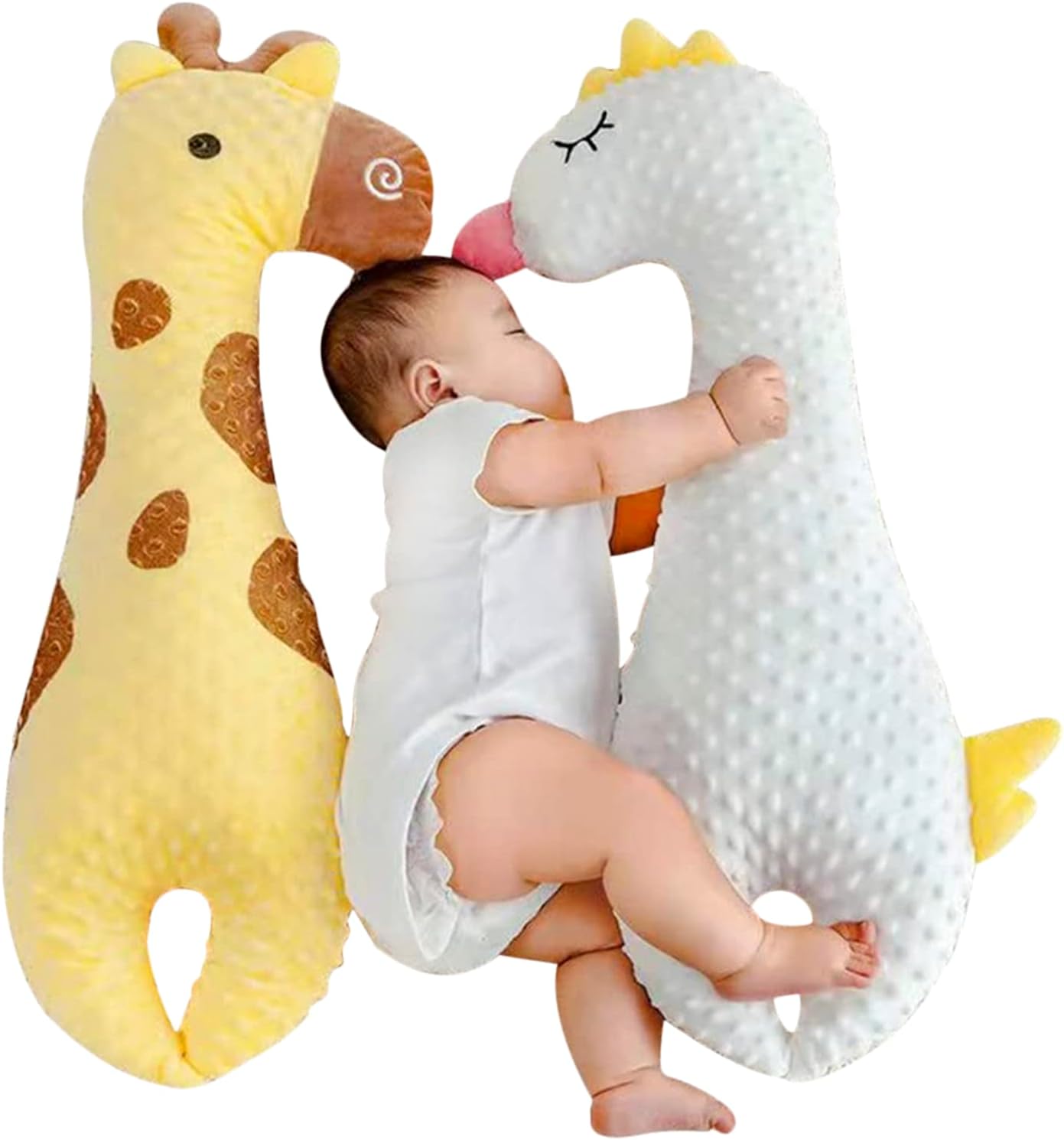 Baby Pillow with Belt Pillow Anti-Roll Baby Ear Bed Bar Girl Boy Soft Toy Sleeping Aid Giraffe Cushion Calming Newborn Side Cushion Calf Yellow 80 x 25 cm