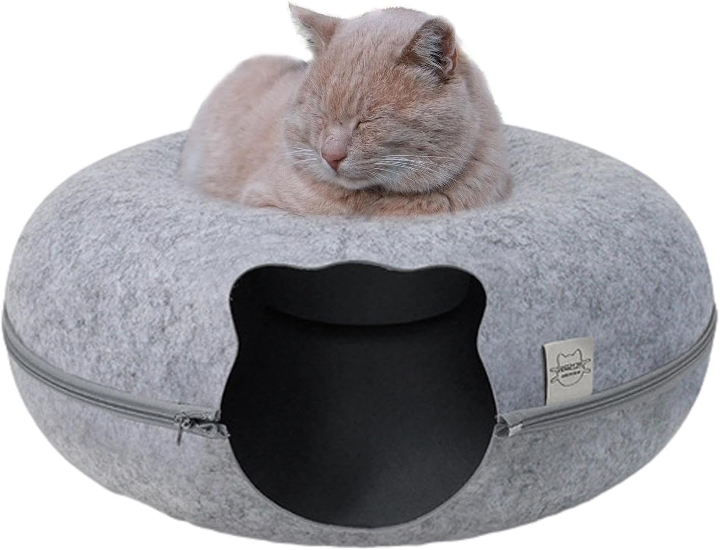 Cat Cave | Felt Donut Cat Cave | Removable Cat Tunnel - Circular Cat Bed - Comfortable Donut Cat Bed - Removable Tunnel for Small