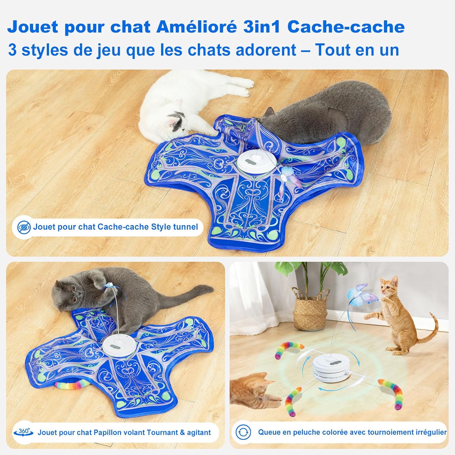 [Buy one get one free] Qraxond Interactive Indoor Cat Toy, [New Upgraded Version] Touch Activated Rechargeable Kitten Toy with Hide Seek Game and Twisting Element