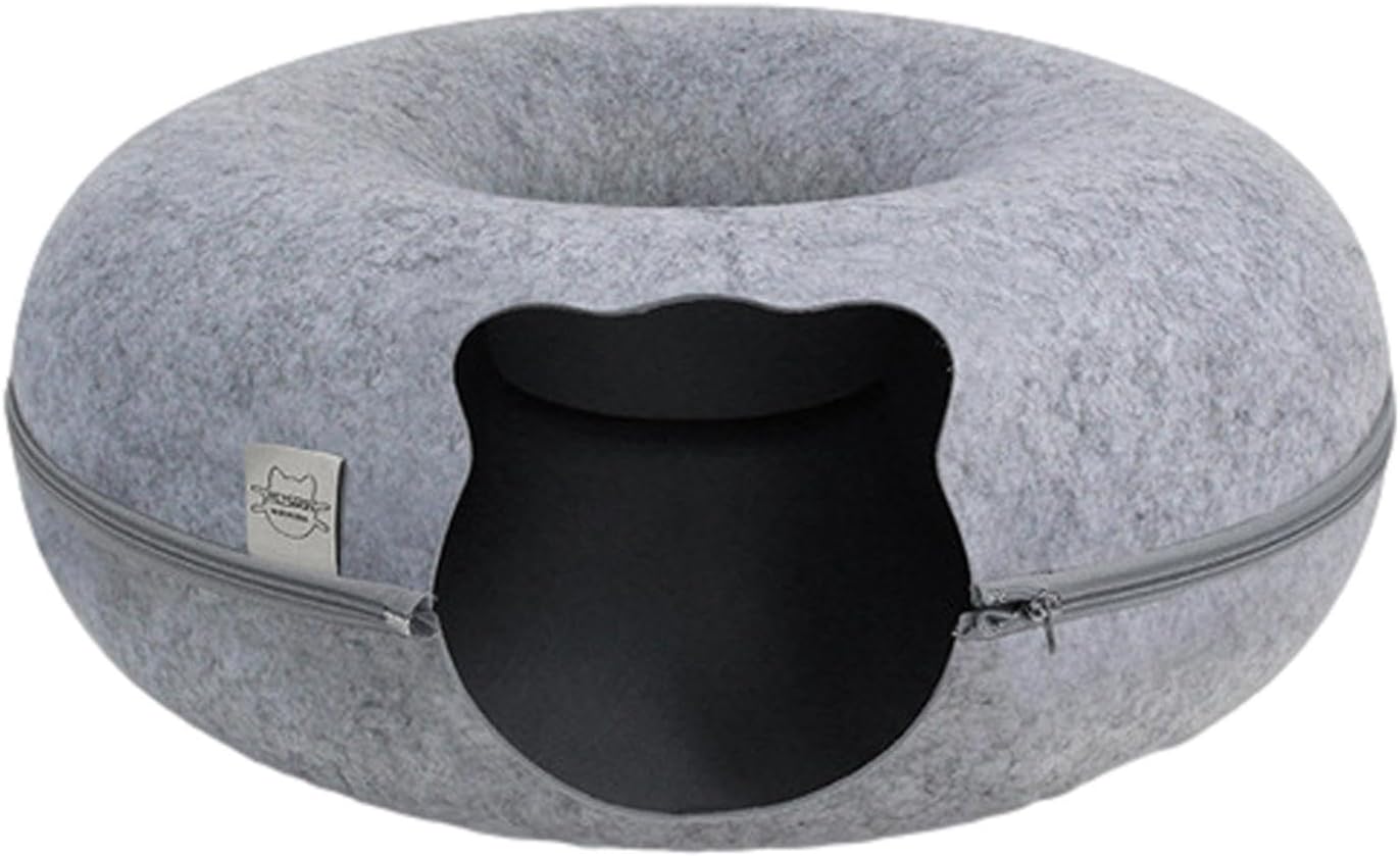 Cat Cave | Felt Donut Cat Cave | Removable Cat Tunnel - Circular Cat Bed - Comfortable Donut Cat Bed - Removable Tunnel for Small