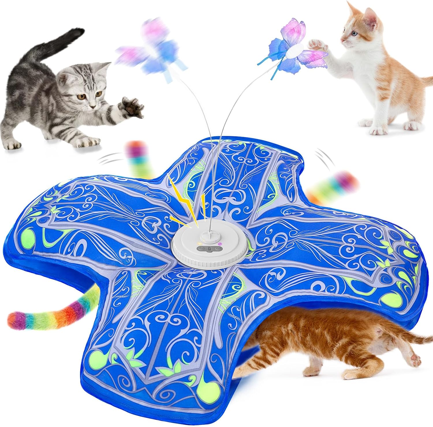 [Buy one get one free] Qraxond Interactive Indoor Cat Toy, [New Upgraded Version] Touch Activated Rechargeable Kitten Toy with Hide Seek Game and Twisting Element