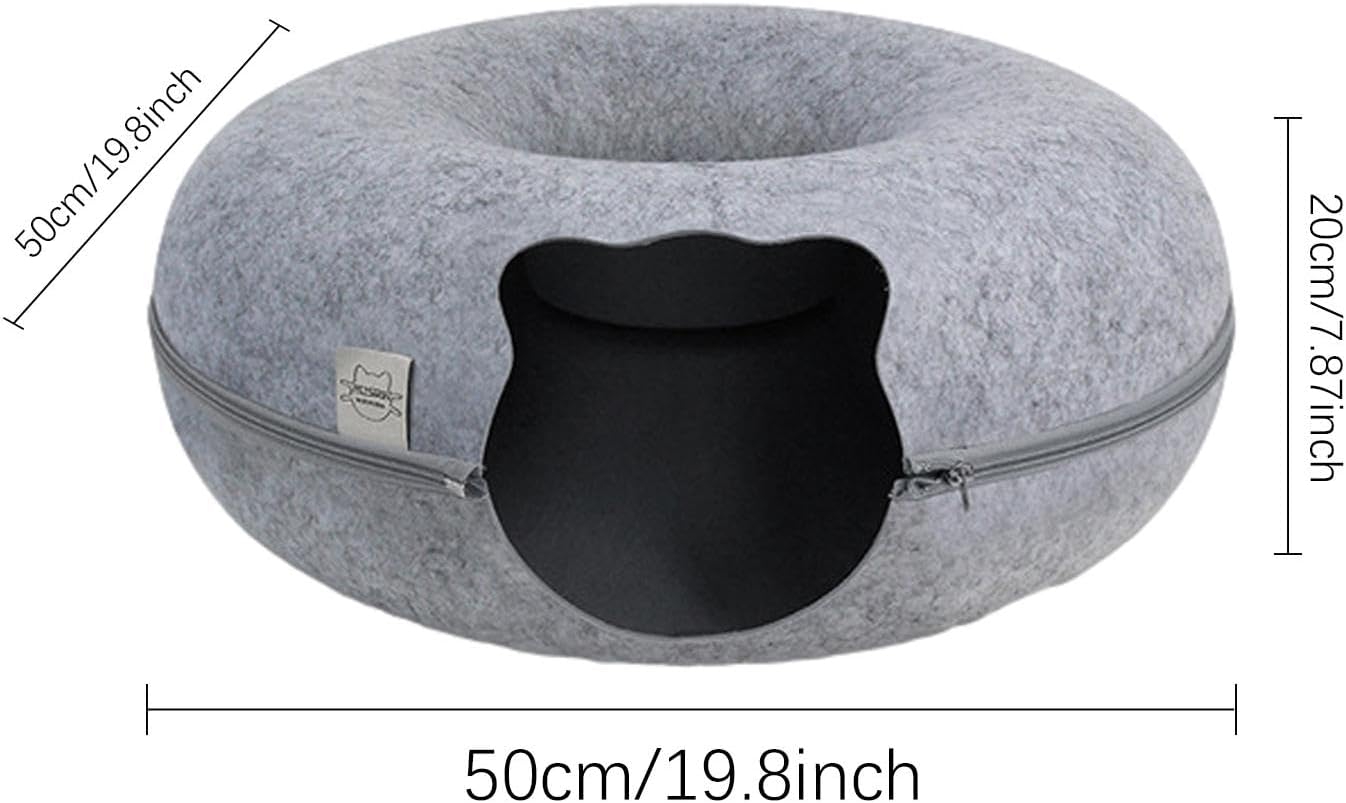 Cat Cave | Felt Donut Cat Cave | Removable Cat Tunnel - Circular Cat Bed - Comfortable Donut Cat Bed - Removable Tunnel for Small