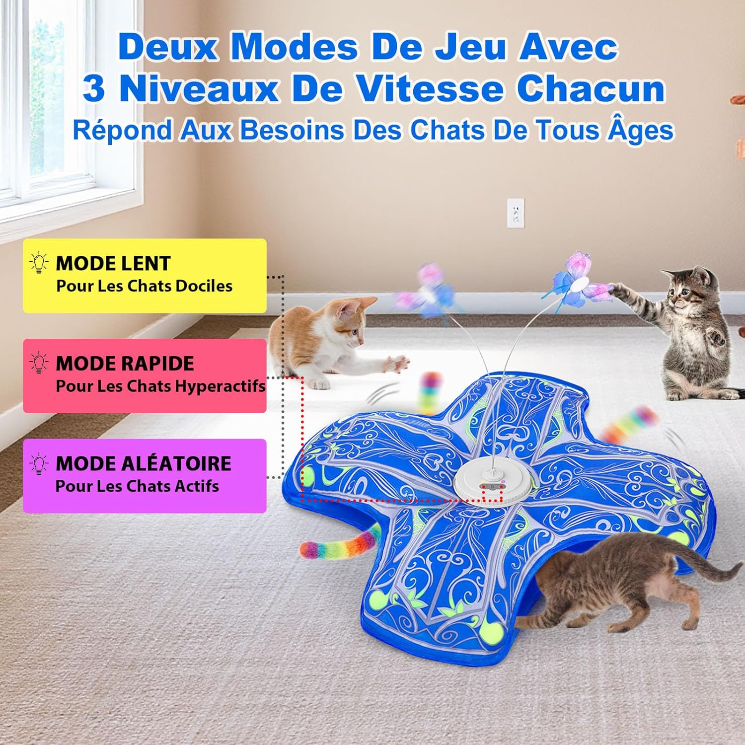 [Buy one get one free] Qraxond Interactive Indoor Cat Toy, [New Upgraded Version] Touch Activated Rechargeable Kitten Toy with Hide Seek Game and Twisting Element