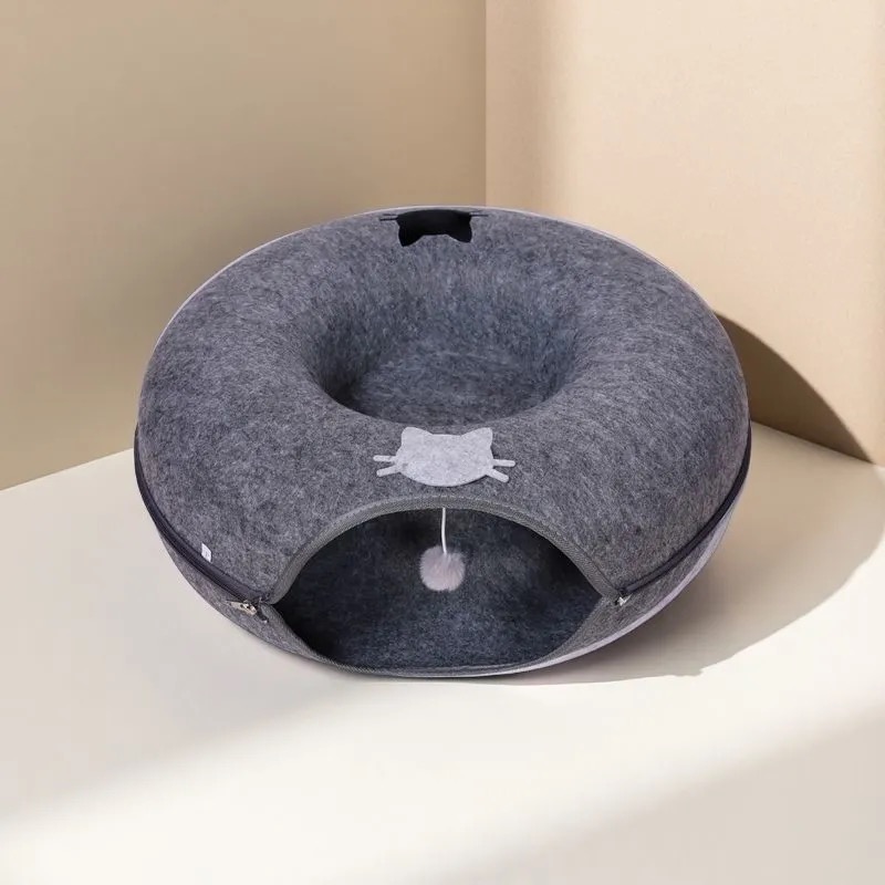 [Buy one get one free] Felt Donut Tunnel Cat Bed | All-Season Semi-Enclosed Design | Removable Tire-Shaped Cat Bed for a Sense of Security
