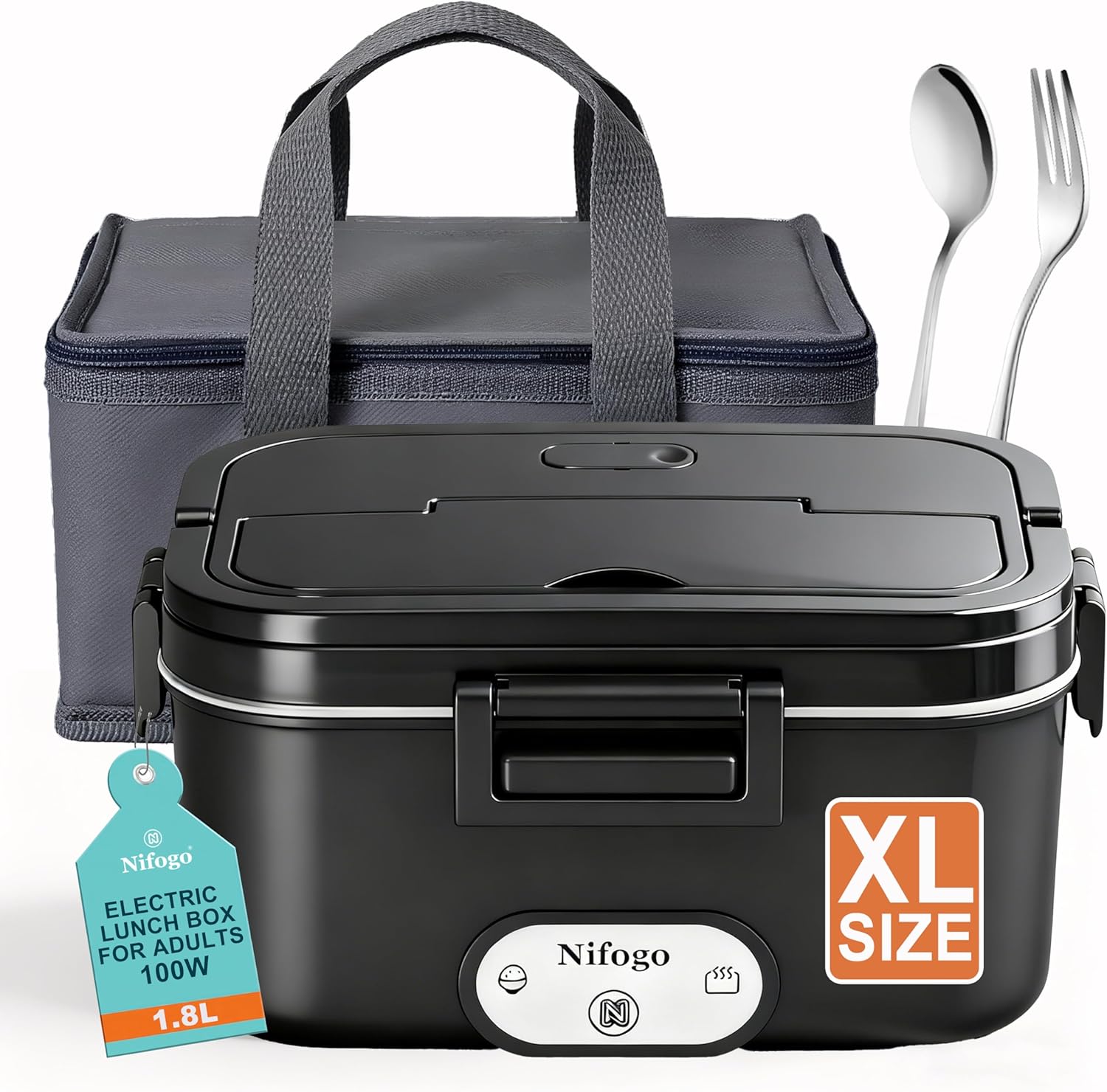 Nifogo 100 W Electric Heated Lunch Box 12 V/24 V/230 V 1.8 L Lunch Box for Children/Adults for Office, School, Travel, Car, with Grey Insulation Bag (Blue)