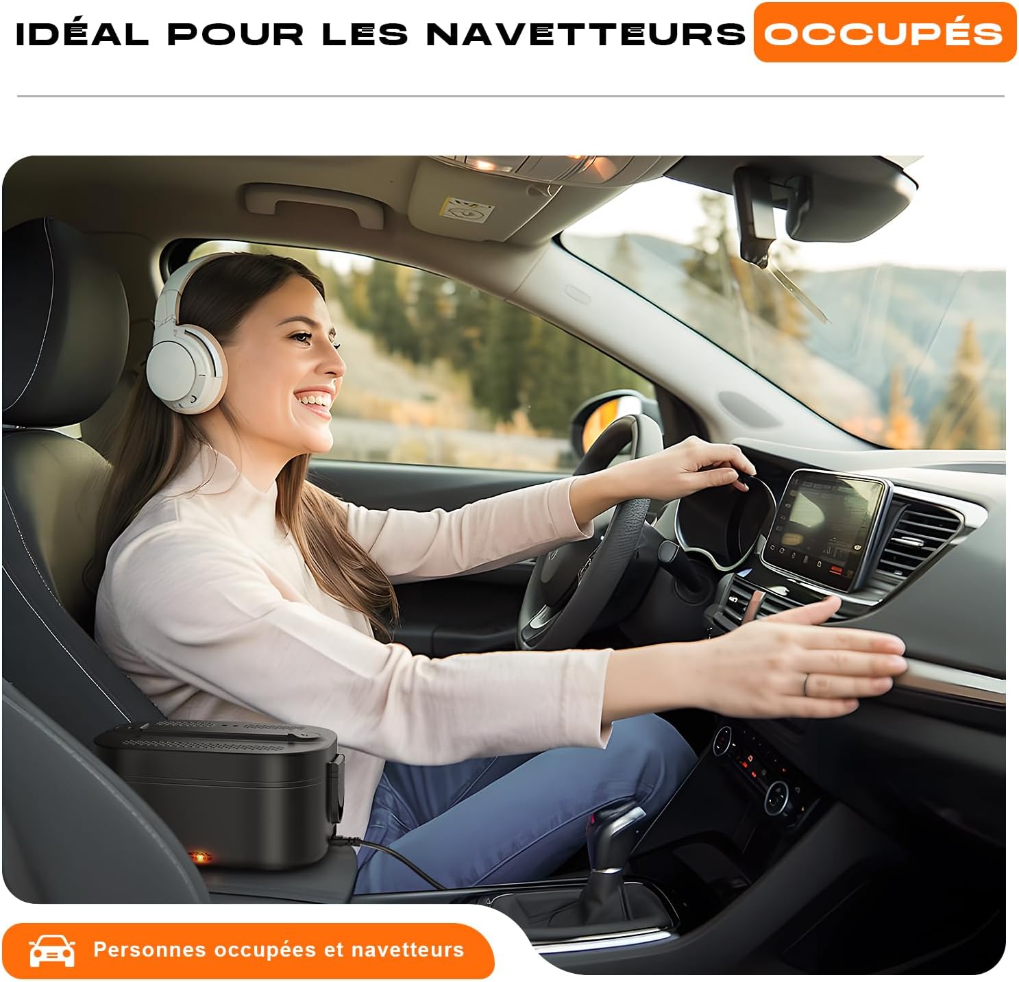 Heated Bowl, 100 W Electric Heated Lunch Box, 1.5 L Insulated Lunch Box for Hot Meals, 12 V/24 V/220 V for Car, Truck, Office, Heated Cigarette Lighter Bowl, Black