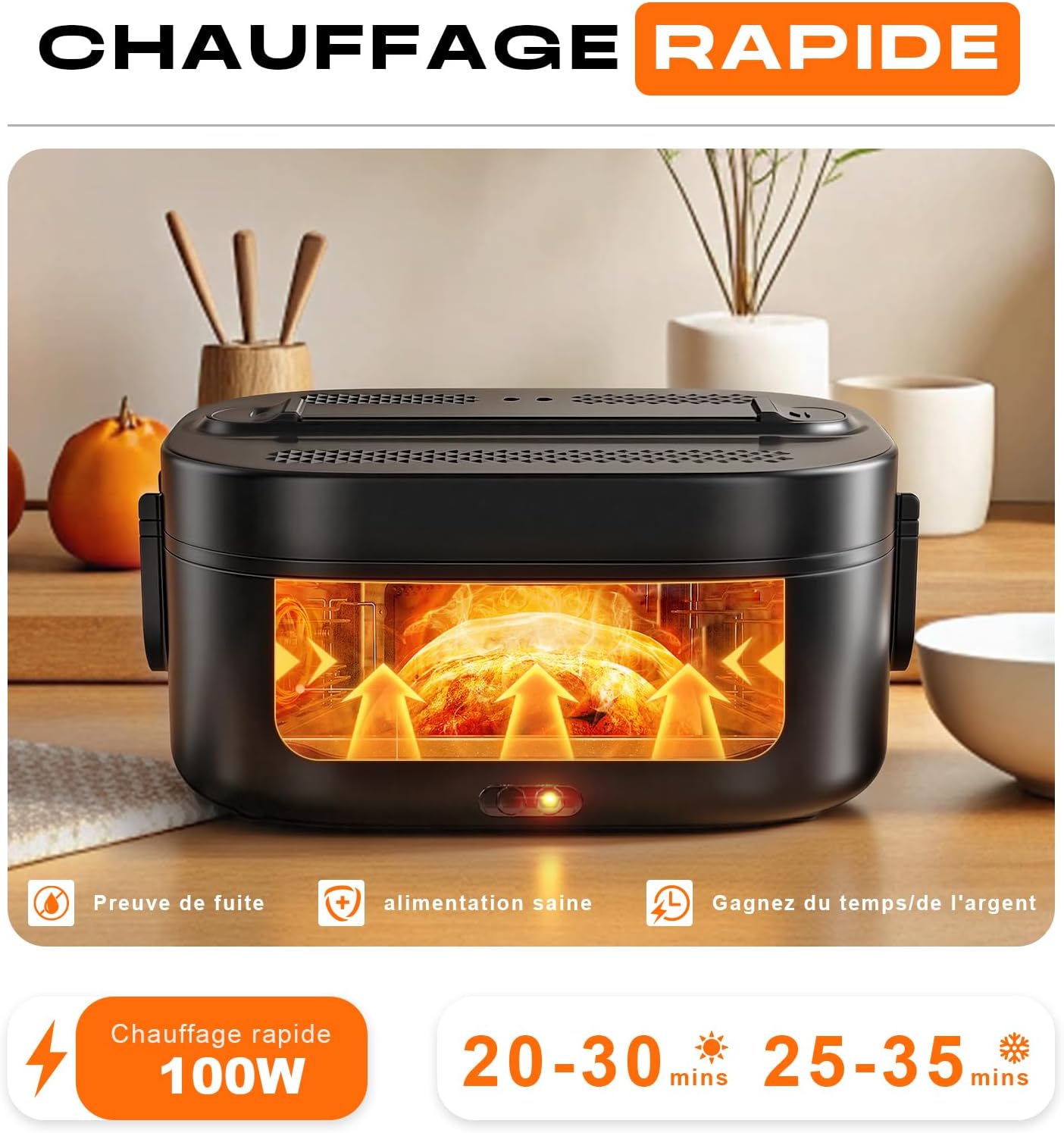 Heated Bowl, 100 W Electric Heated Lunch Box, 1.5 L Insulated Lunch Box for Hot Meals, 12 V/24 V/220 V for Car, Truck, Office, Heated Cigarette Lighter Bowl, Black