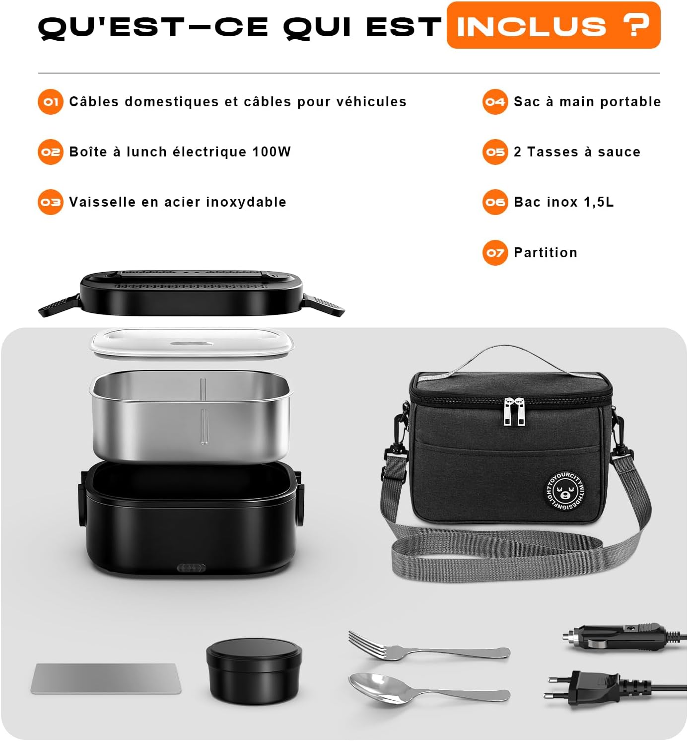 Heated Bowl, 100 W Electric Heated Lunch Box, 1.5 L Insulated Lunch Box for Hot Meals, 12 V/24 V/220 V for Car, Truck, Office, Heated Cigarette Lighter Bowl, Black