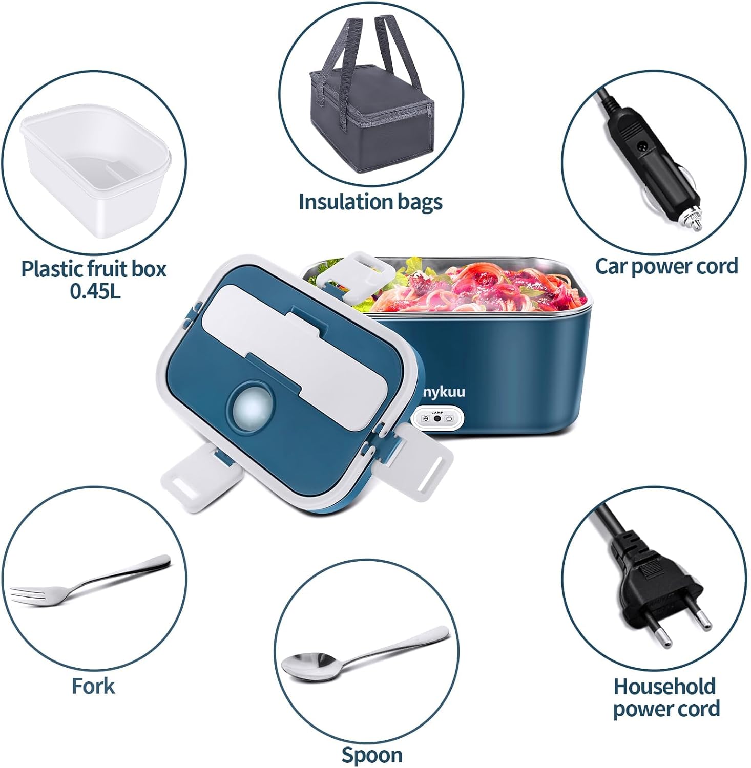 100 W Electric Heating Bowl 1.8 L Fast Heating 12 V/24 V, 220 V/240 V, Electric Heated Lunch Box for Home and Car Easy to Clean, with Constant Temperature Insulation Bag