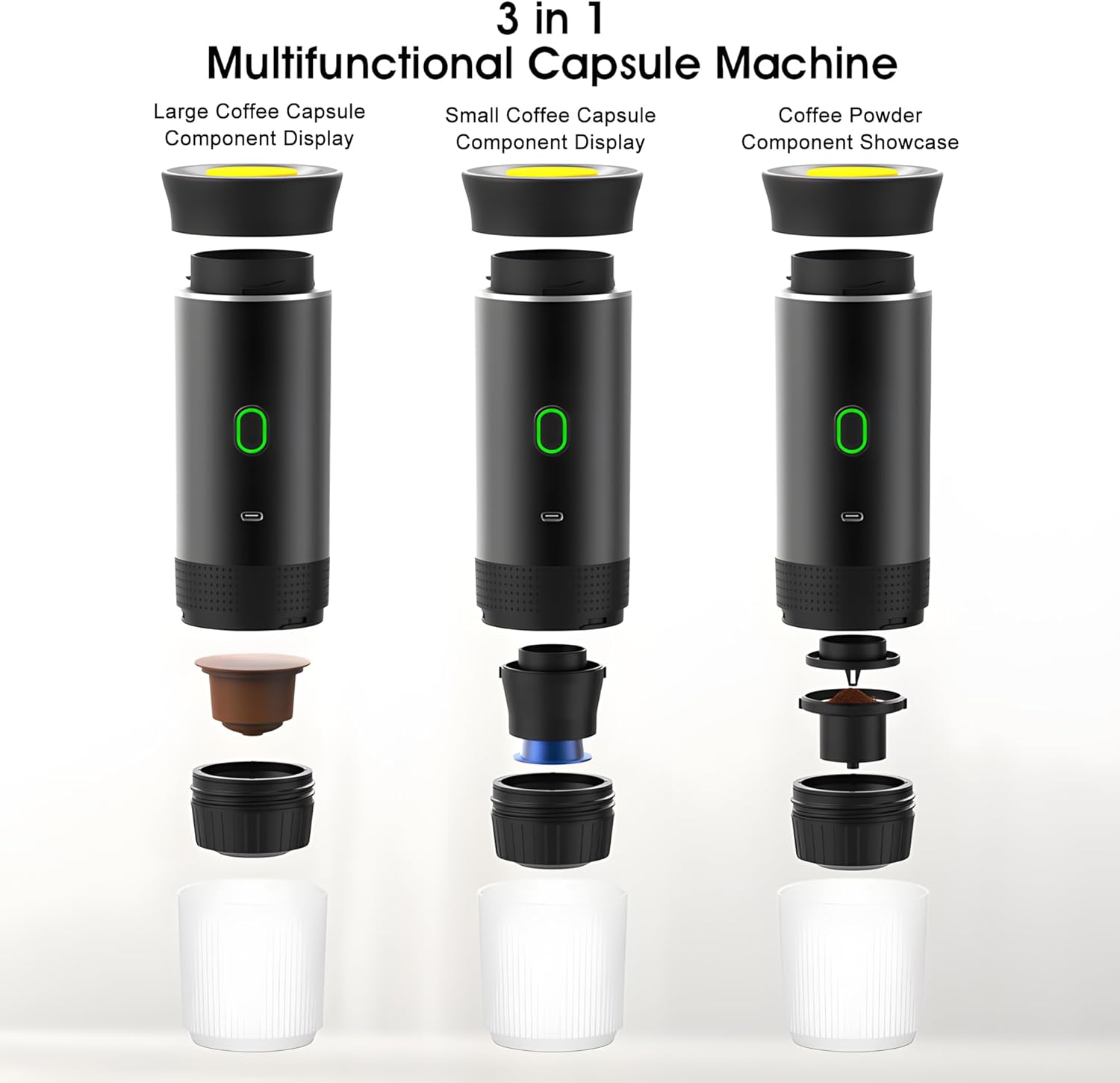 Winwj Portable Coffee Machine, Portable Electric Coffee Maker, 12V Espresso Machine for Camping, Travel and Car, Self-Warming, Compatible with Ground Coffee and NS Capsules