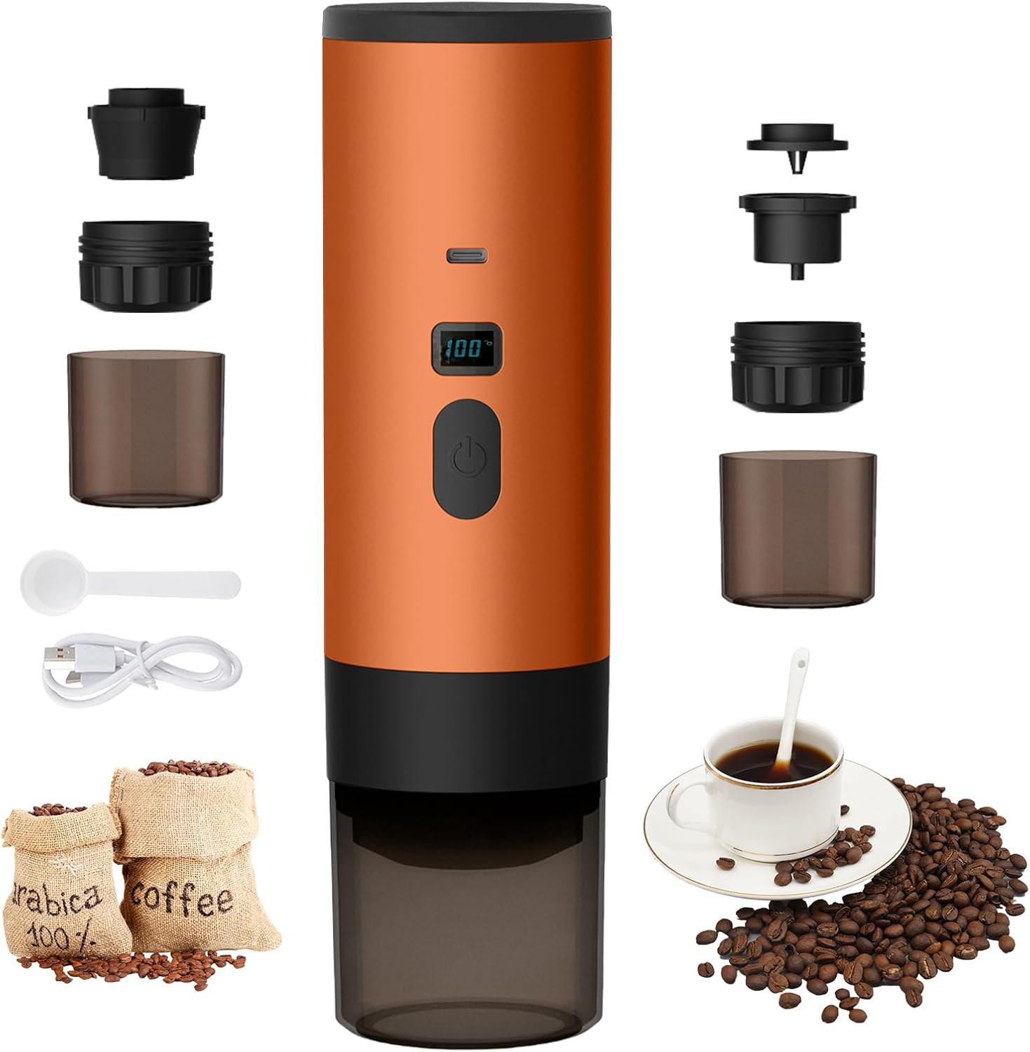 3 in 1 Portable Coffee Maker, 72W Portable Coffee Maker, 12V Espresso Coffee Maker, Rechargeable USB Espresso Coffee Makers, 90ml Water Tank, for Office Camping Car Travel (Khaki)