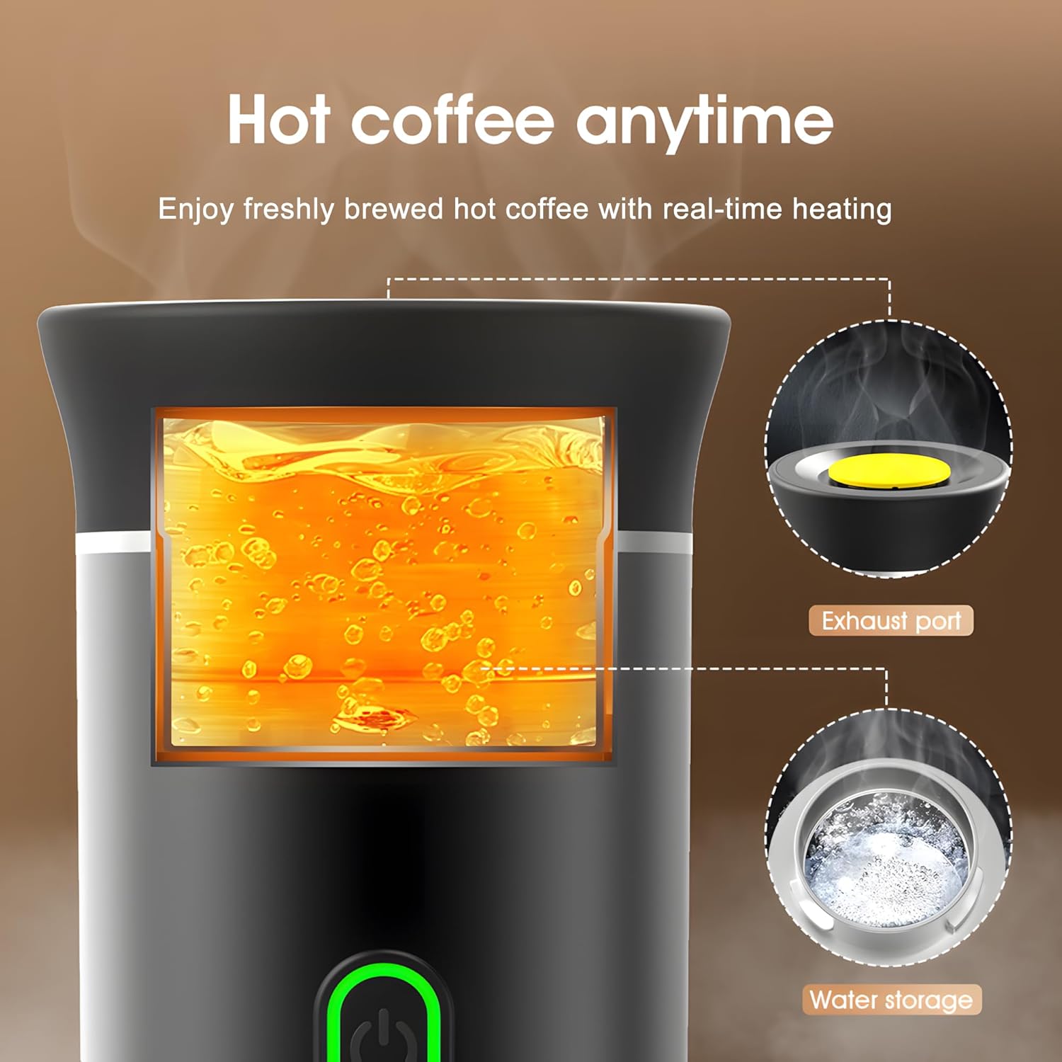 Winwj Portable Coffee Machine, Portable Electric Coffee Maker, 12V Espresso Machine for Camping, Travel and Car, Self-Warming, Compatible with Ground Coffee and NS Capsules