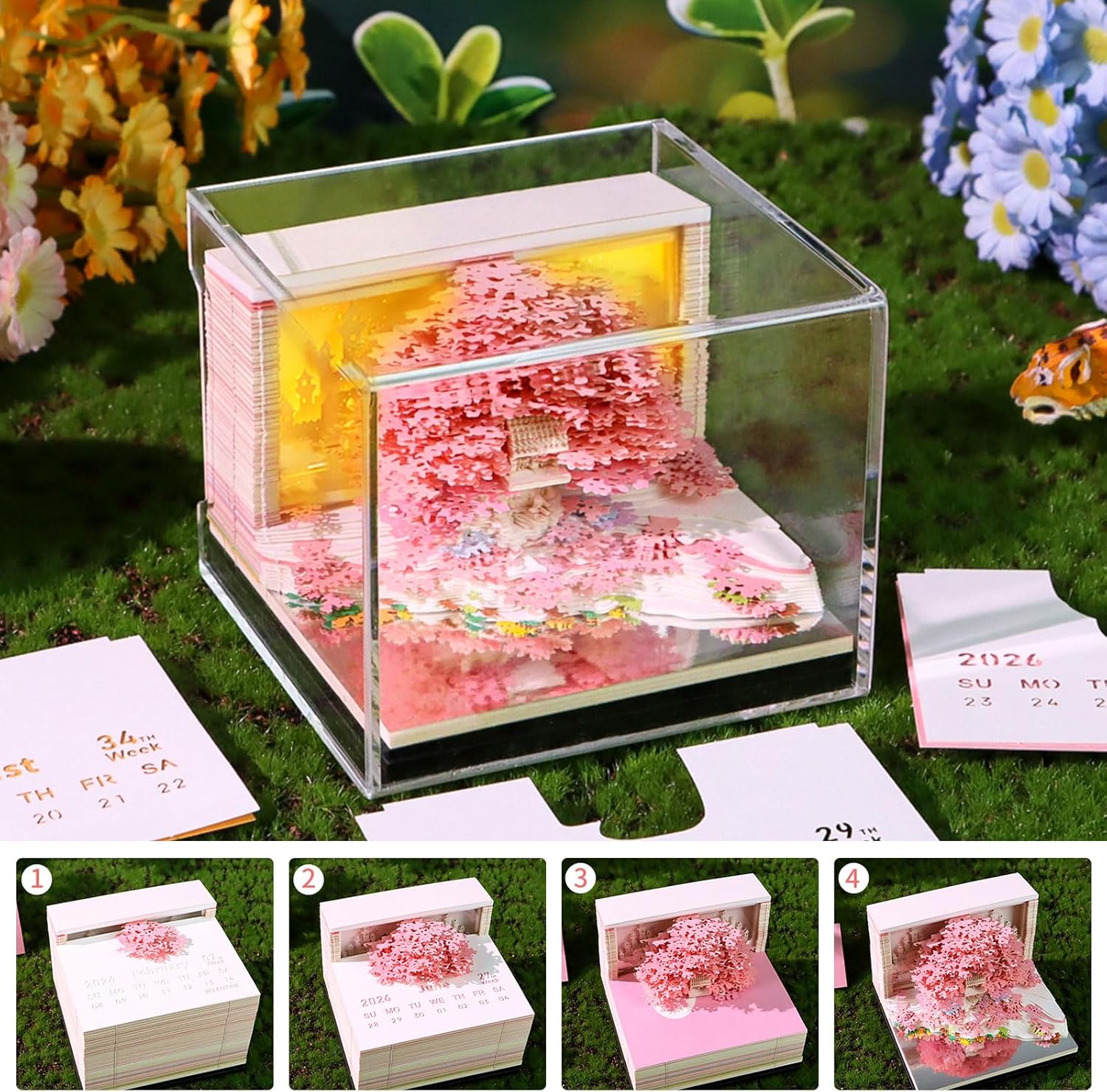 [Buy one get one free] 2026 3D Paper Art Desk Calendar with LED Light – Decorative Carved Calendar for Home & Office