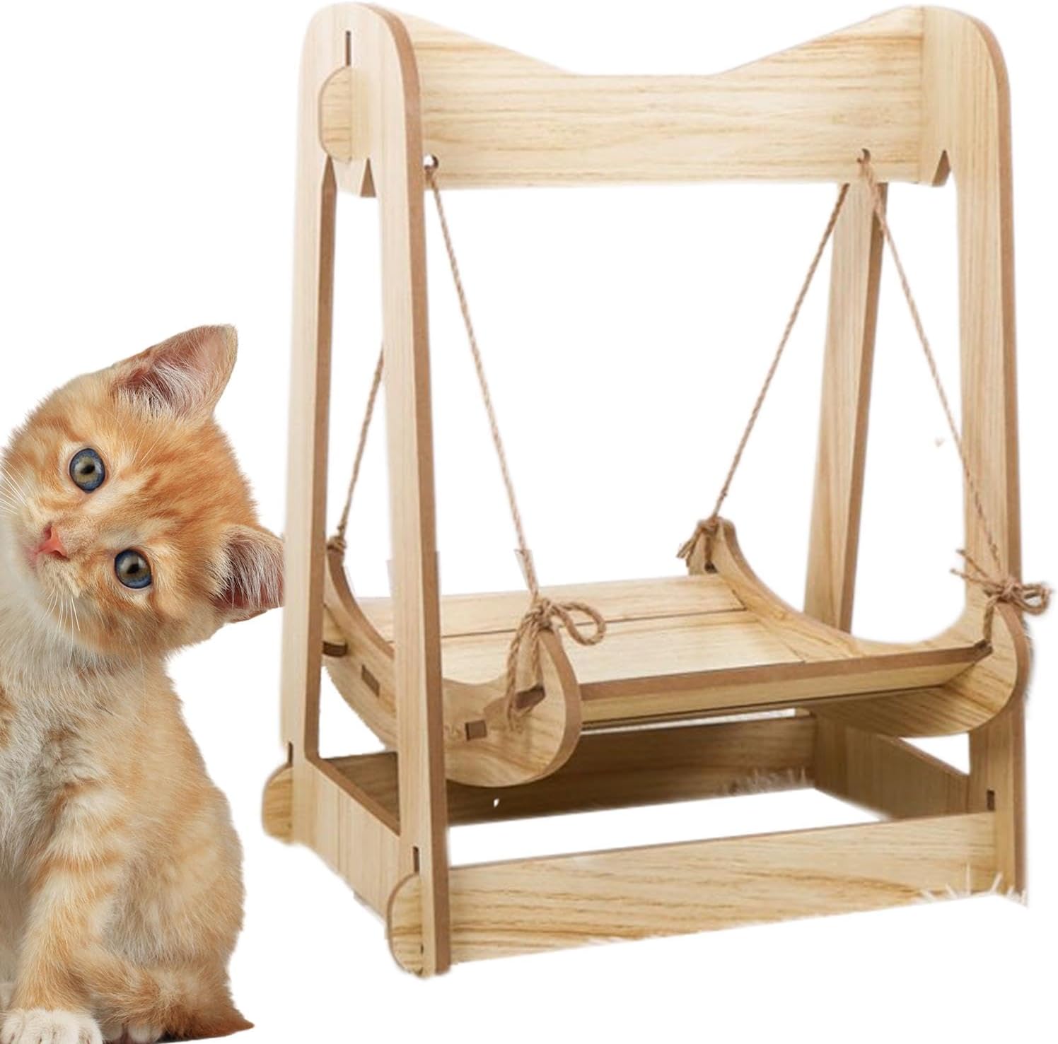 Vriusi Wooden Cat Hammock Swing, Pet Resting Bed, Cat Bed Indoor, Cat Hammock Couch, Cat Swing Bed, Small Animal Hammock, Bunny Resting Bed, Kitten Cat Couch, Wooden Pet Swing, Indoor Cat Bed
