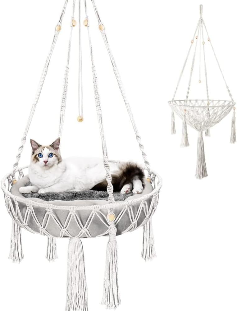 Nicoone Cat Hammock Hanging Cotton Swing Bed Knitted Nest for Sleeping, Playing, Climbing and Relaxing
