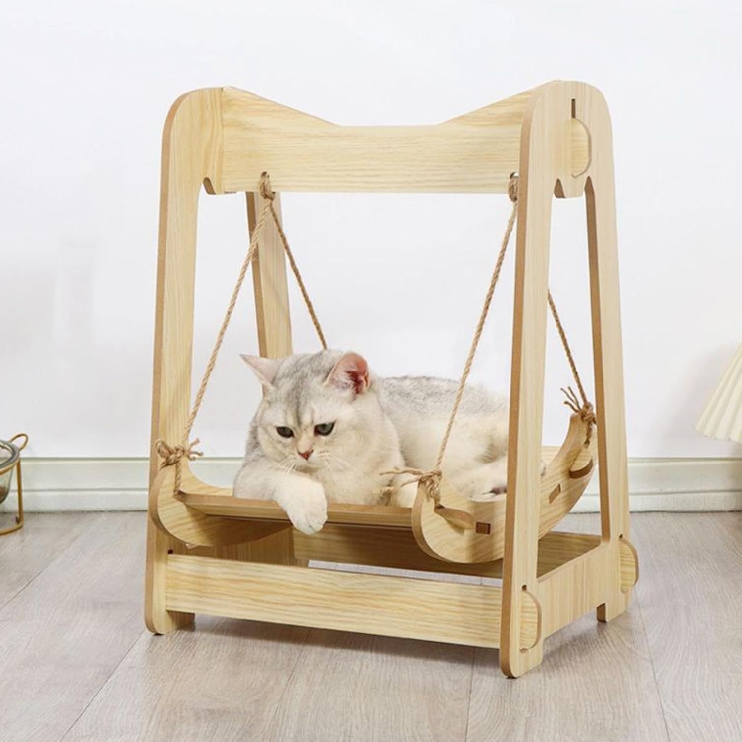 Vriusi Wooden Cat Hammock Swing, Pet Resting Bed, Cat Bed Indoor, Cat Hammock Couch, Cat Swing Bed, Small Animal Hammock, Bunny Resting Bed, Kitten Cat Couch, Wooden Pet Swing, Indoor Cat Bed
