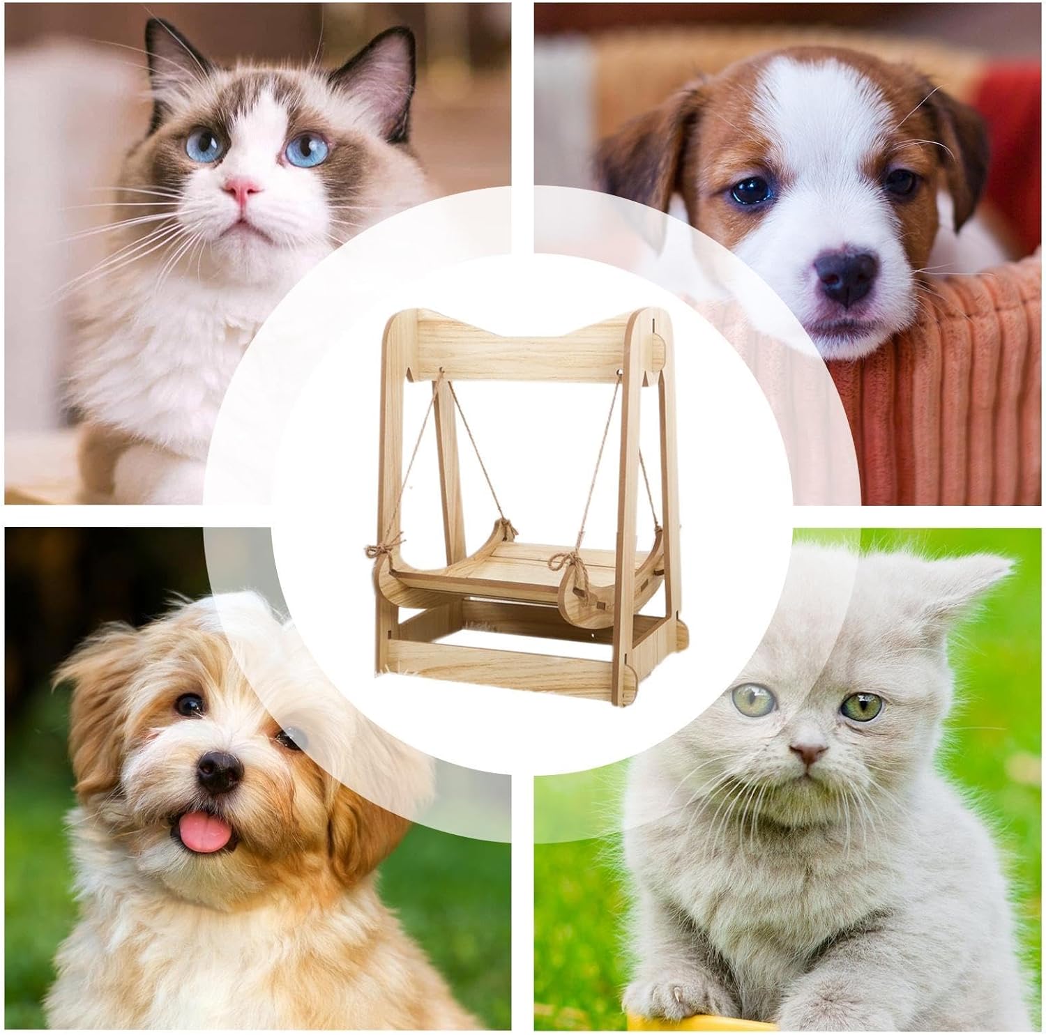 Vriusi Wooden Cat Hammock Swing, Pet Resting Bed, Cat Bed Indoor, Cat Hammock Couch, Cat Swing Bed, Small Animal Hammock, Bunny Resting Bed, Kitten Cat Couch, Wooden Pet Swing, Indoor Cat Bed