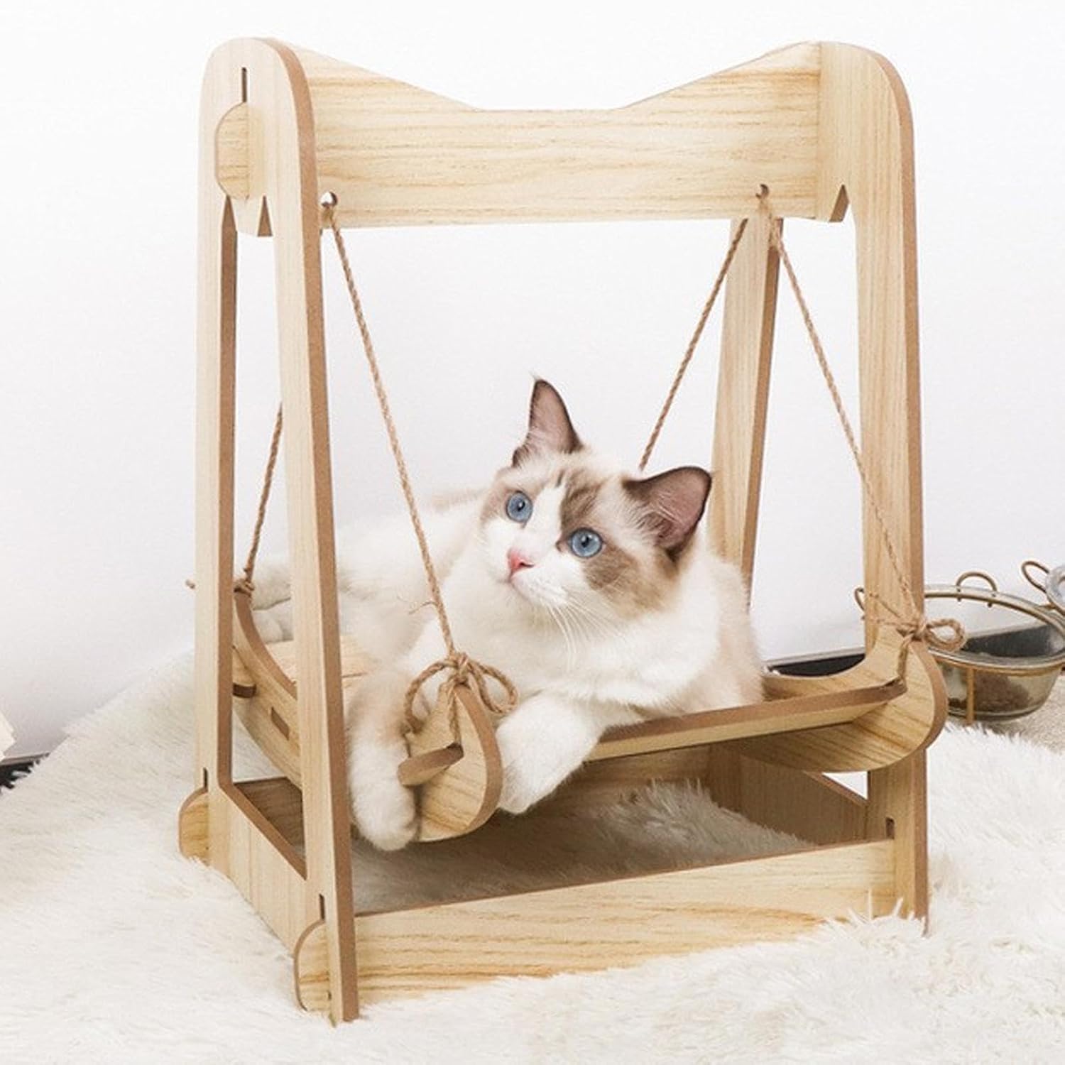 Vriusi Wooden Cat Hammock Swing, Pet Resting Bed, Cat Bed Indoor, Cat Hammock Couch, Cat Swing Bed, Small Animal Hammock, Bunny Resting Bed, Kitten Cat Couch, Wooden Pet Swing, Indoor Cat Bed