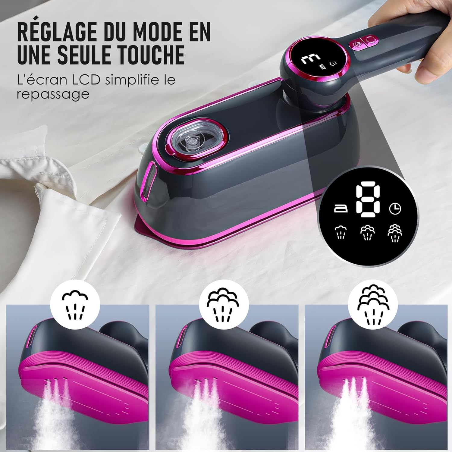 2 in 1 Portable Garment Steamer - Hand Steamer - Travel Iron 1200W Lightweight (0.8kg) - 3 Steam Modes, 165ml Tank and LED Display - Ideal Home & Travel