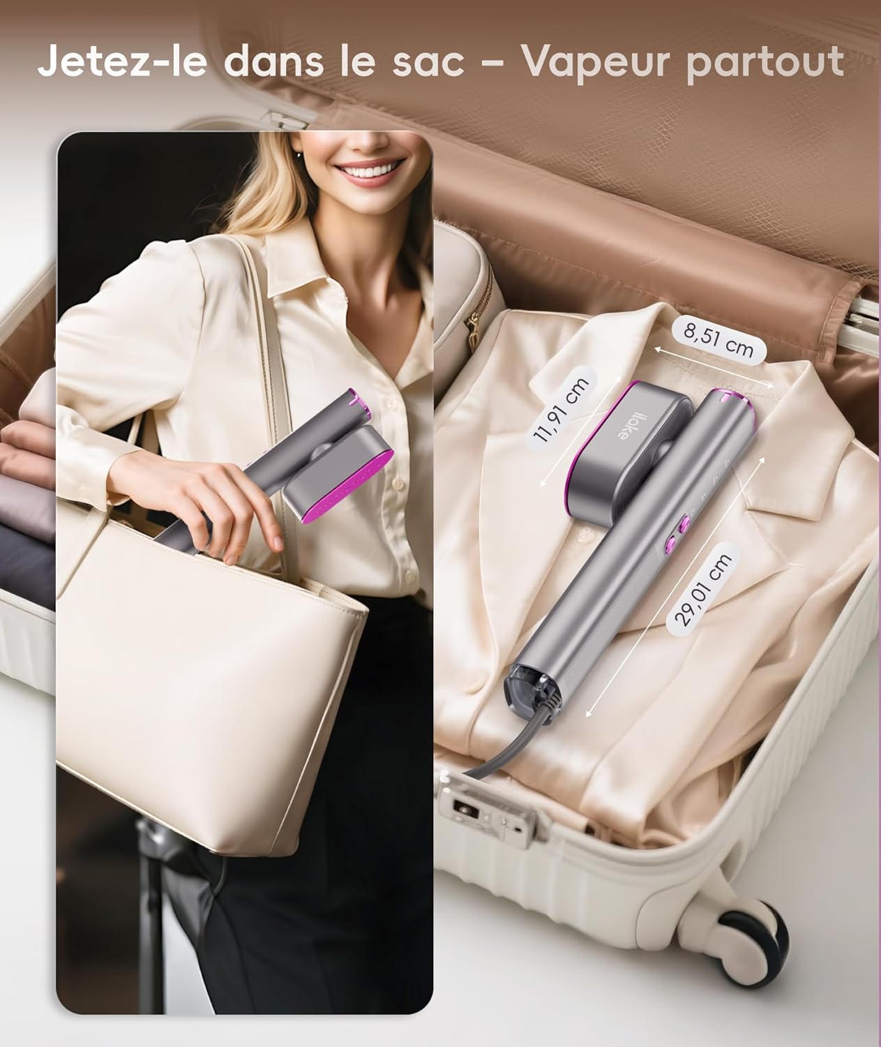 Ilake Travel Steamer for Clothes, 100-240V Dual Voltage Portable Garment Steamer, 1000W Travel Size Handheld Steamer & Iron 2 in 1 for Global & Europe Travel, Business, Home, Space Grey