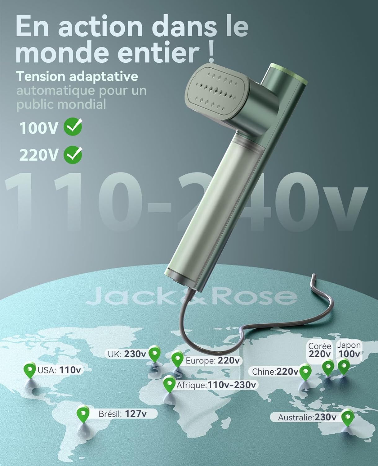 [Buy one get one free] Travel Garment Steamer, Worldwide Use (100-240V), 1000W, 22g/min Steam Vertical Iron, Large 150ml Water Tank, 2 in 1 Steamer Fast Heating in 15s Green