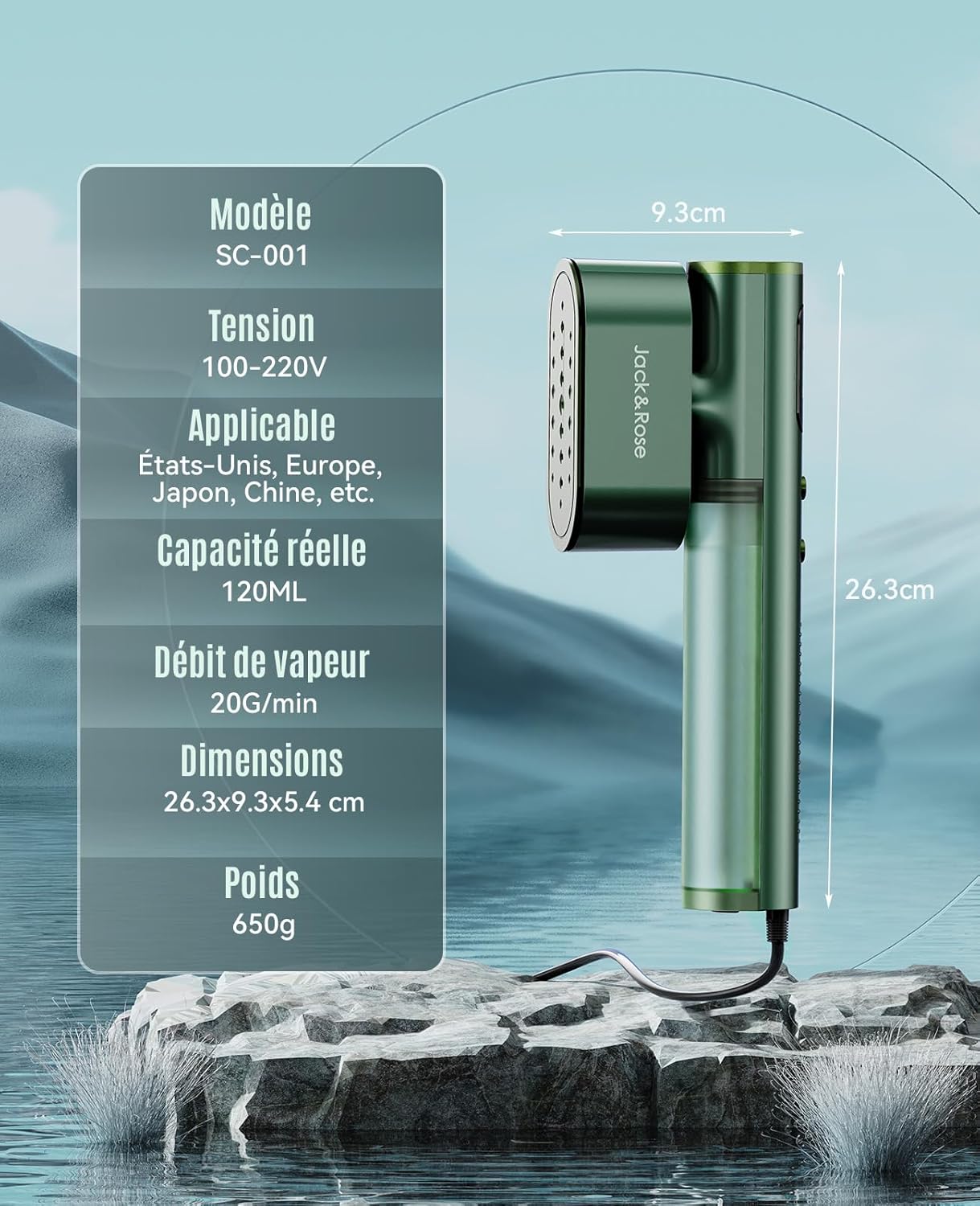 [Buy one get one free] Travel Garment Steamer, Worldwide Use (100-240V), 1000W, 22g/min Steam Vertical Iron, Large 150ml Water Tank, 2 in 1 Steamer Fast Heating in 15s Green