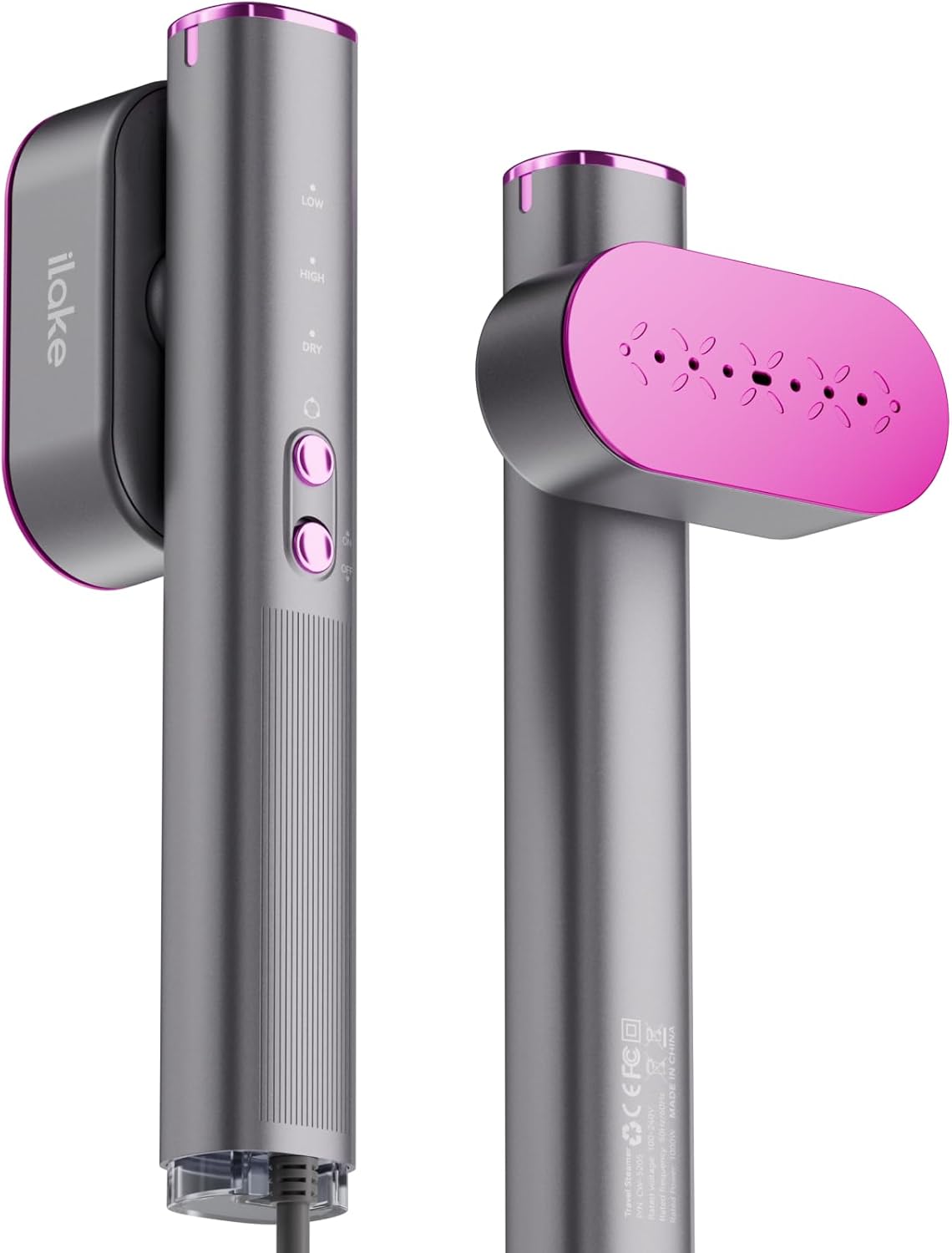 Ilake Travel Steamer for Clothes, 100-240V Dual Voltage Portable Garment Steamer, 1000W Travel Size Handheld Steamer & Iron 2 in 1 for Global & Europe Travel, Business, Home, Space Grey