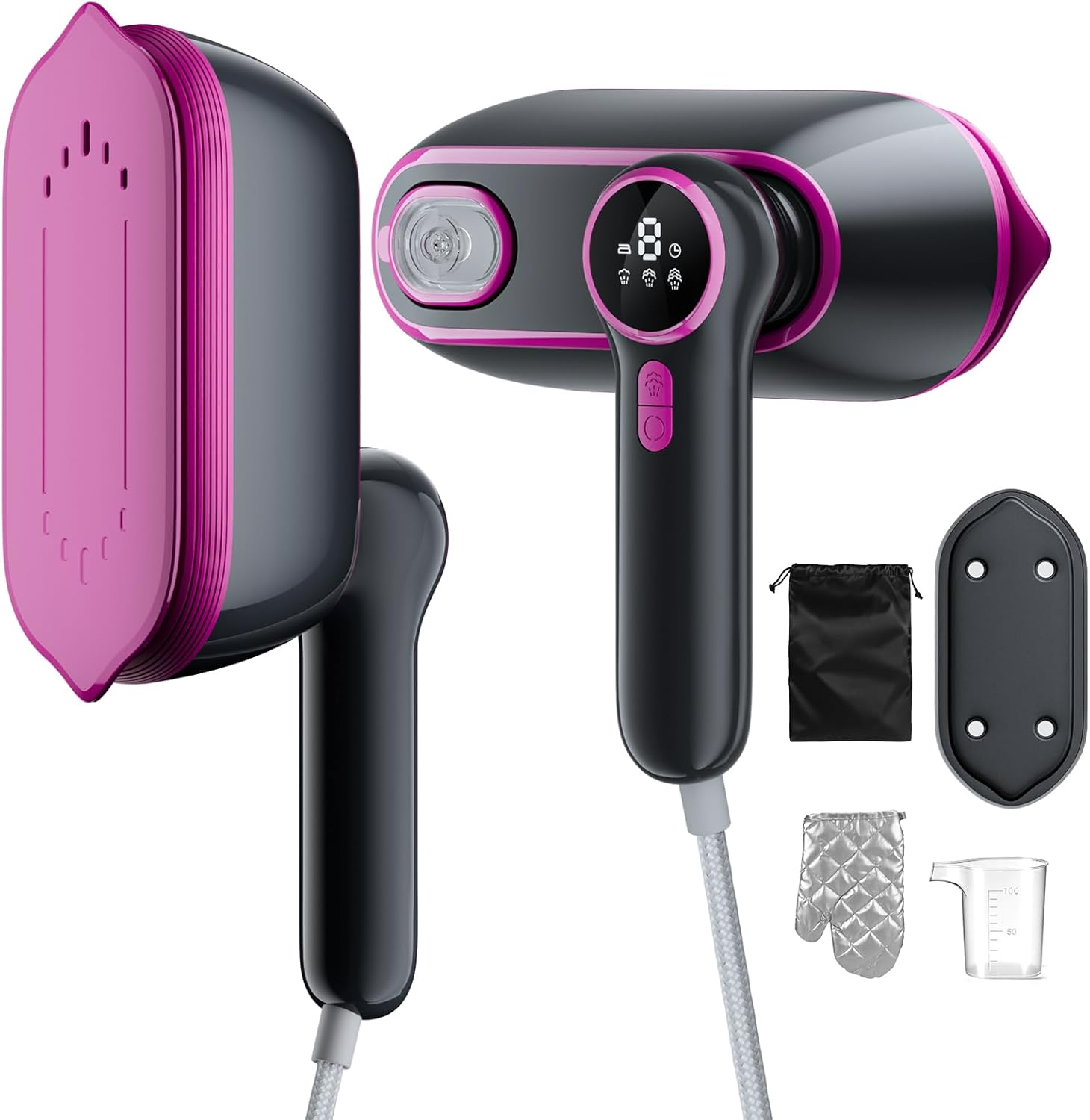 2 in 1 Portable Garment Steamer - Hand Steamer - Travel Iron 1200W Lightweight (0.8kg) - 3 Steam Modes, 165ml Tank and LED Display - Ideal Home & Travel