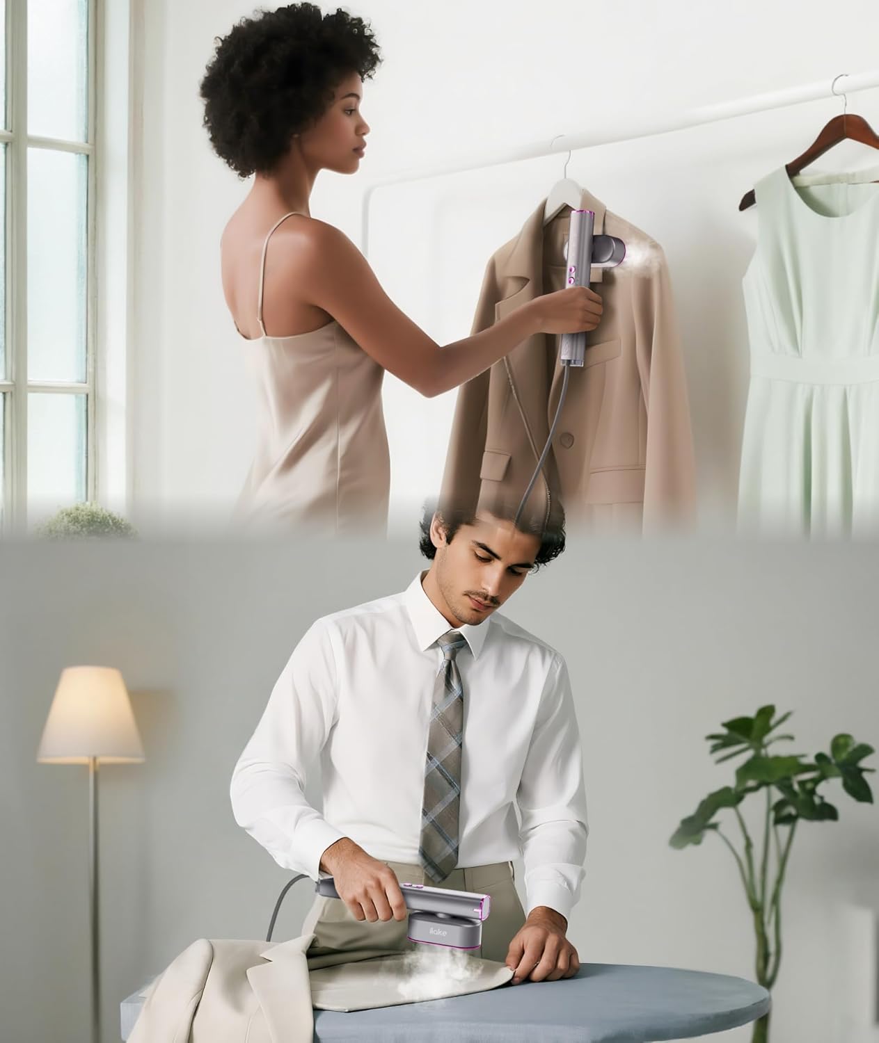 Ilake Travel Steamer for Clothes, 100-240V Dual Voltage Portable Garment Steamer, 1000W Travel Size Handheld Steamer & Iron 2 in 1 for Global & Europe Travel, Business, Home, Space Grey