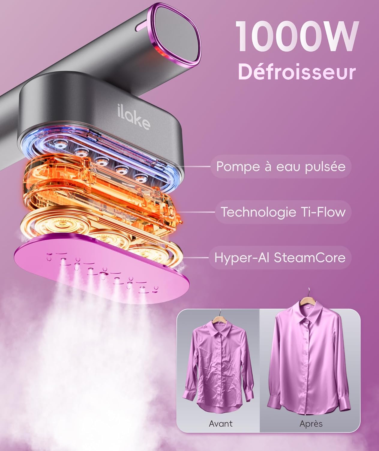 Ilake Travel Steamer for Clothes, 100-240V Dual Voltage Portable Garment Steamer, 1000W Travel Size Handheld Steamer & Iron 2 in 1 for Global & Europe Travel, Business, Home, Space Grey