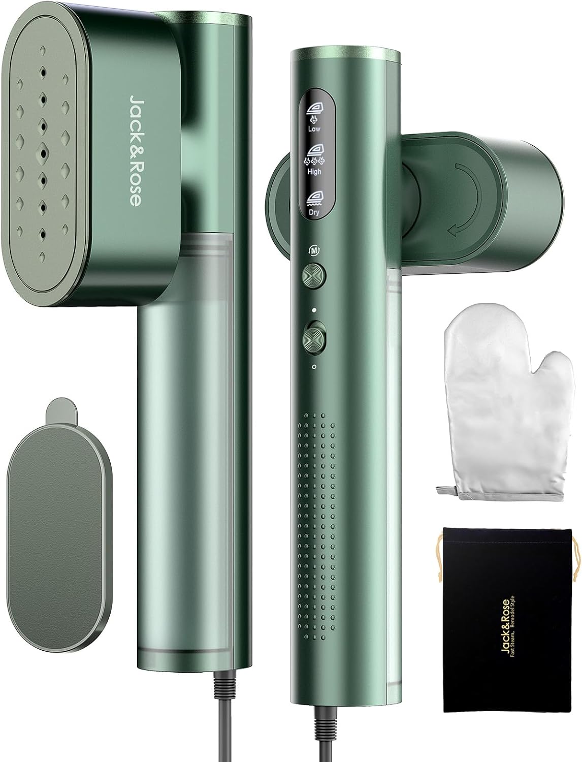 [Buy one get one free] Travel Garment Steamer, Worldwide Use (100-240V), 1000W, 22g/min Steam Vertical Iron, Large 150ml Water Tank, 2 in 1 Steamer Fast Heating in 15s Green