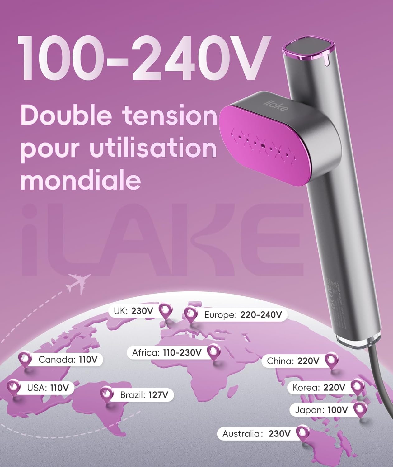 Ilake Travel Steamer for Clothes, 100-240V Dual Voltage Portable Garment Steamer, 1000W Travel Size Handheld Steamer & Iron 2 in 1 for Global & Europe Travel, Business, Home, Space Grey