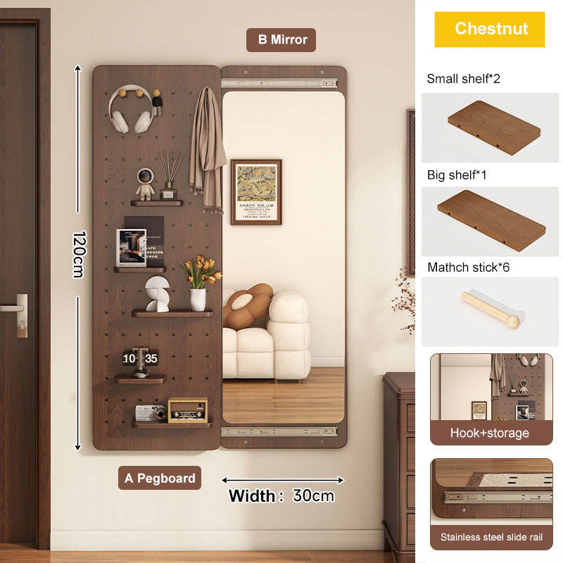 [Buy one get one free] Hidden Sliding Full-Length Mirror Wall with Pegboard Design | Invisible Push-Pull Dressing Mirror