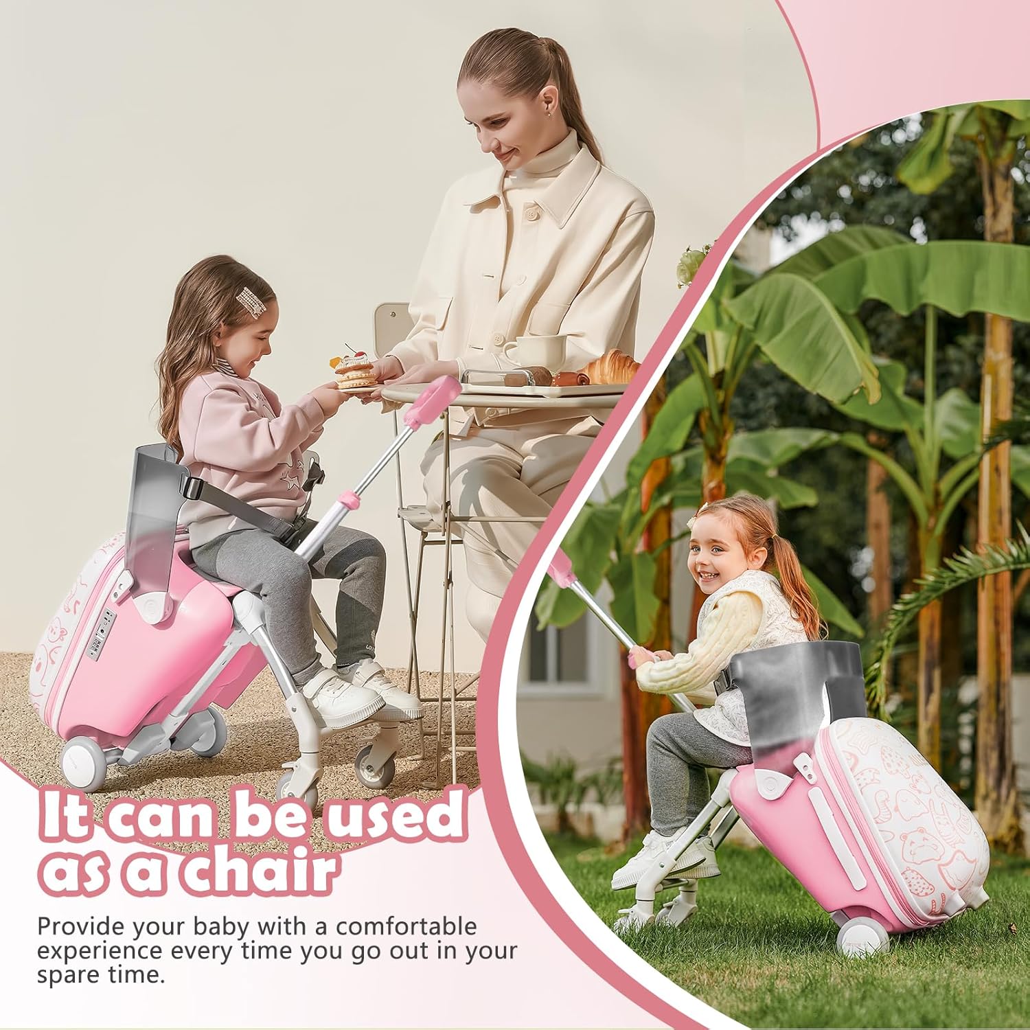 Kids Ride-On Suitcase – 2-in-1 Lightweight Carry-On Luggage with 360° Spinner Wheels, Durable Travel Trolley for Boys & Girls (Up to 50KG)