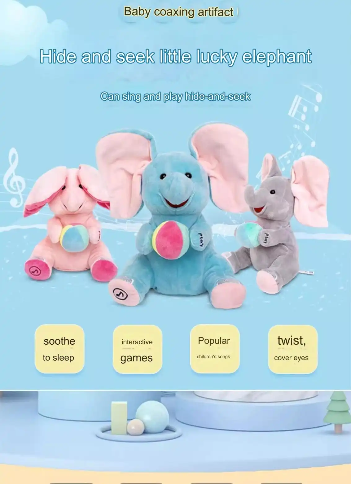 Interactive Peekaboo Elephant Plush Toy – Musical Educational Toy for Babies & Toddlers