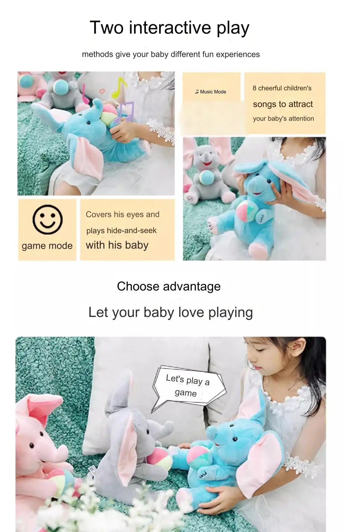 Interactive Peekaboo Elephant Plush Toy – Musical Educational Toy for Babies & Toddlers