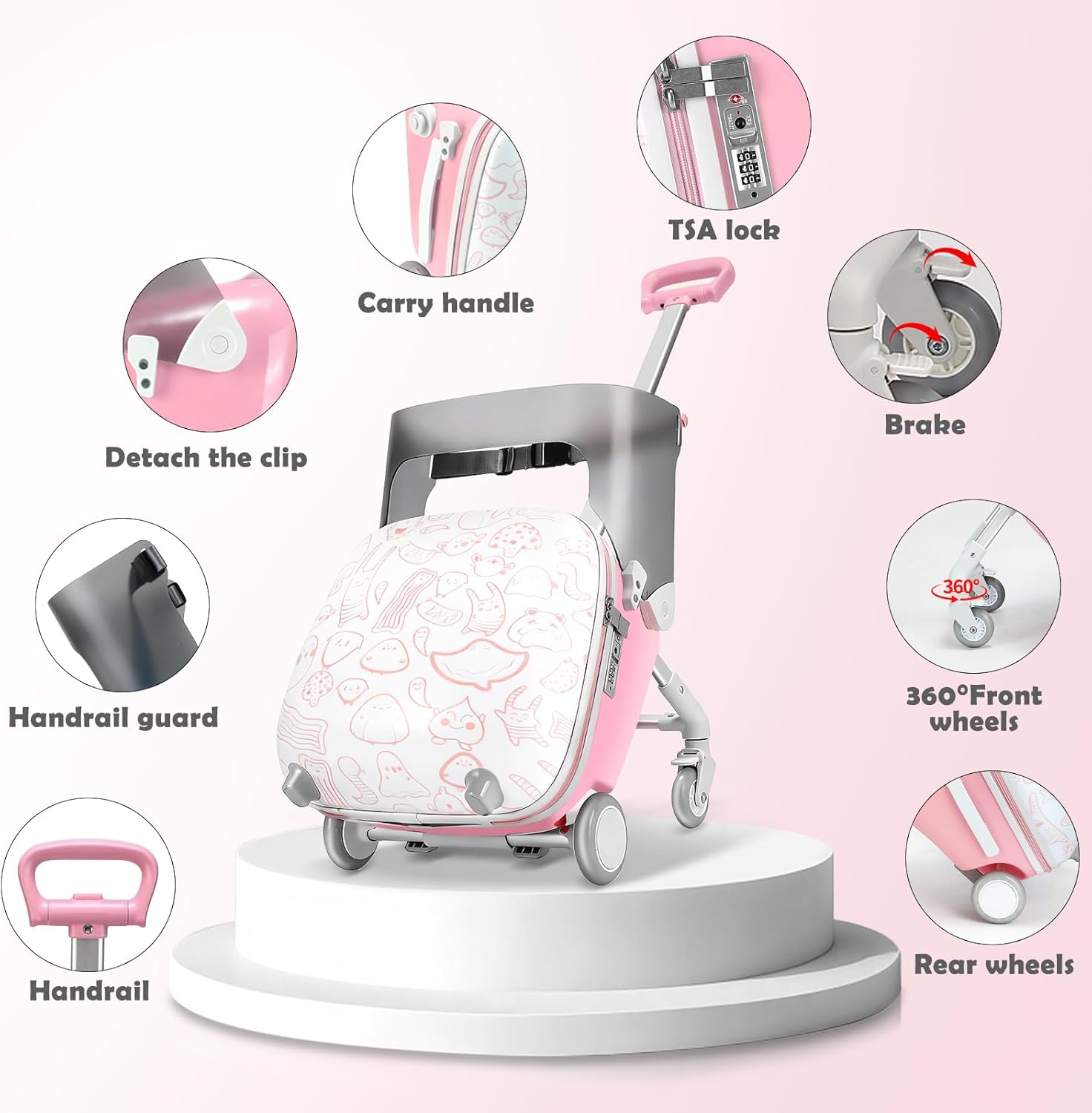 Kids Ride-On Suitcase – 2-in-1 Lightweight Carry-On Luggage with 360° Spinner Wheels, Durable Travel Trolley for Boys & Girls (Up to 50KG)