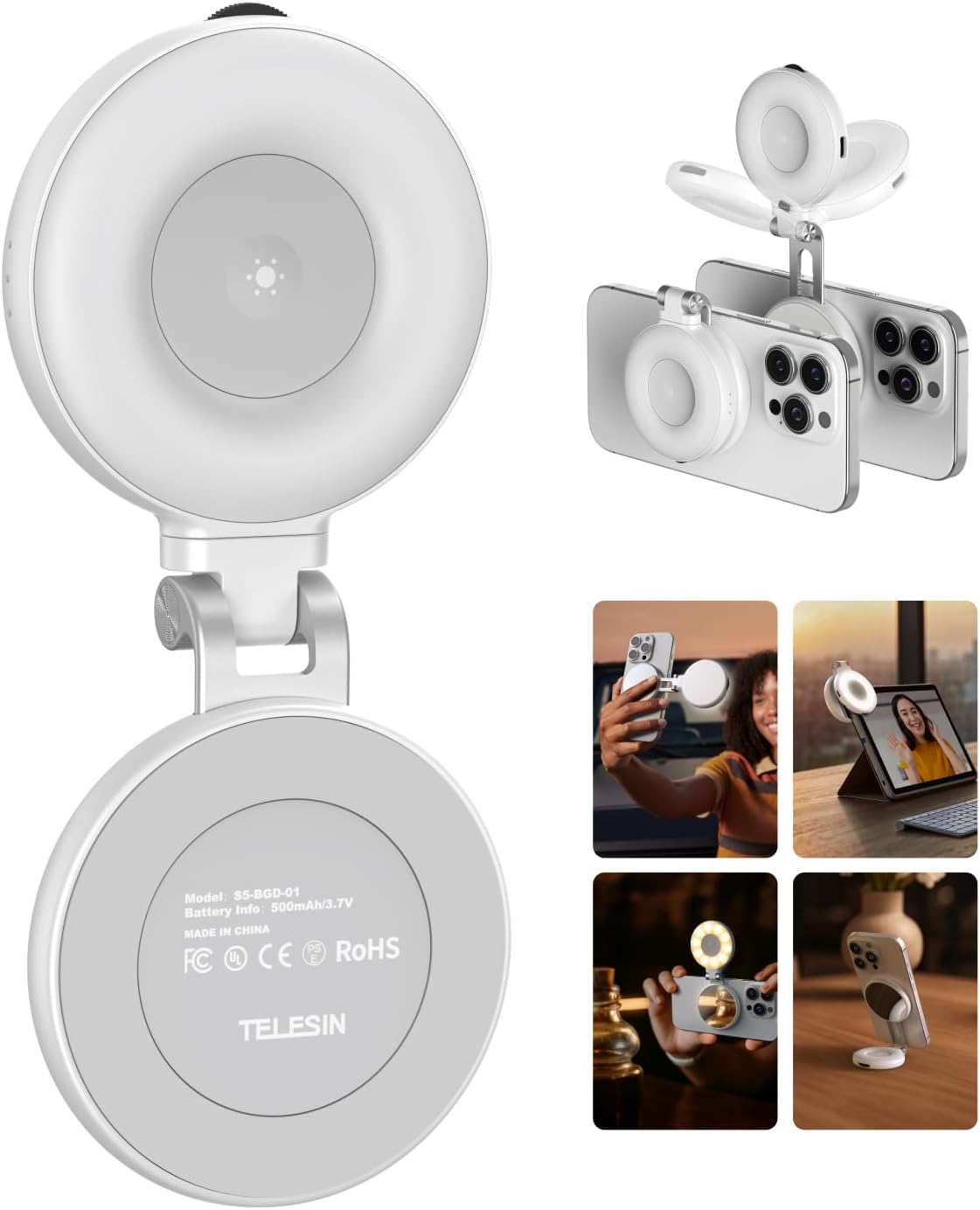 [Buy one get one free] 3-in-1 Magnetic Selfie Light with Mirror – CRI97 360° LED for Phones, Selfie, Photography, TikTok & Video Calls