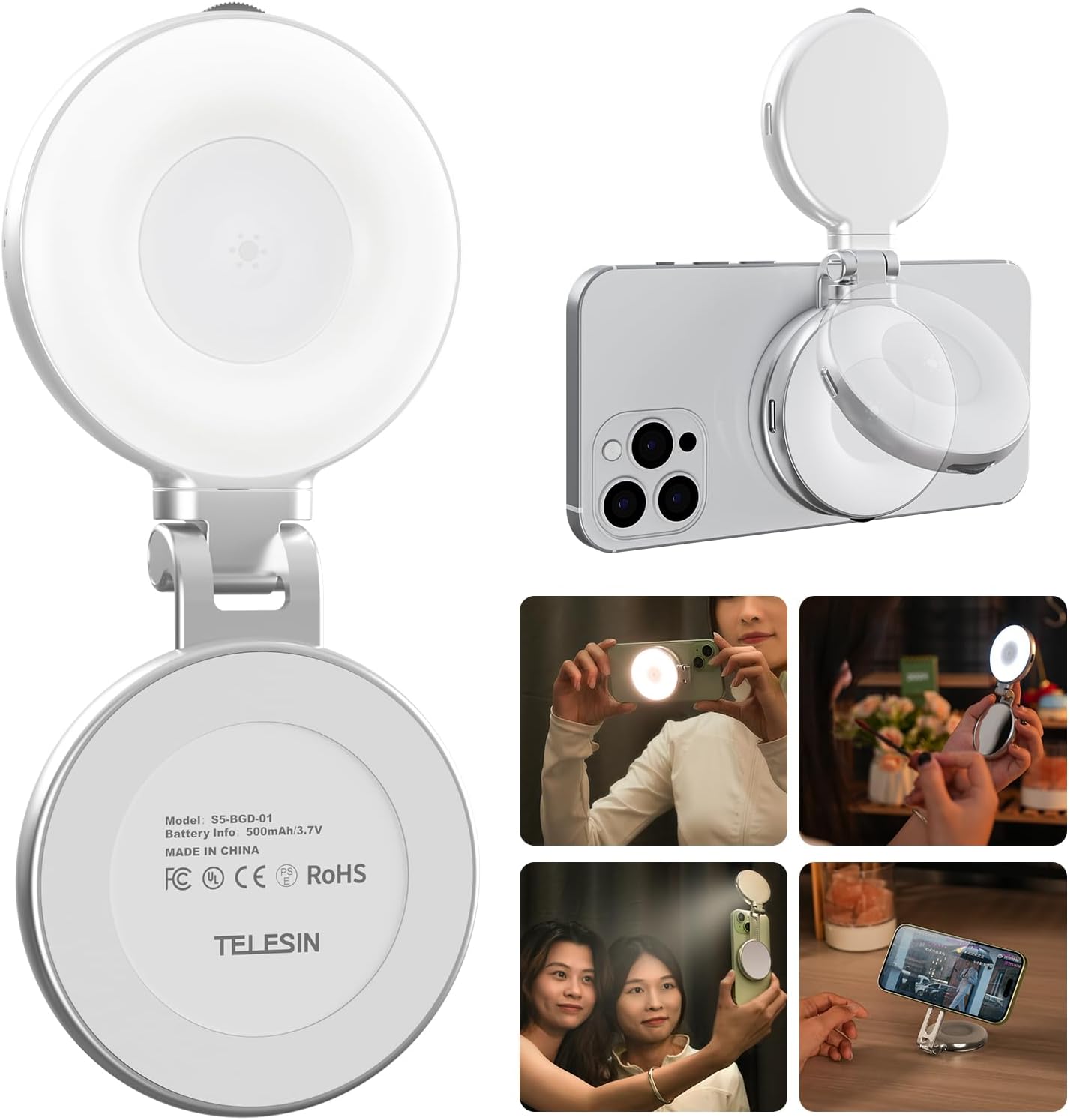 [Buy one get one free] 3-in-1 Magnetic Selfie Light with Mirror – CRI97 360° LED for Phones, Selfie, Photography, TikTok & Video Calls