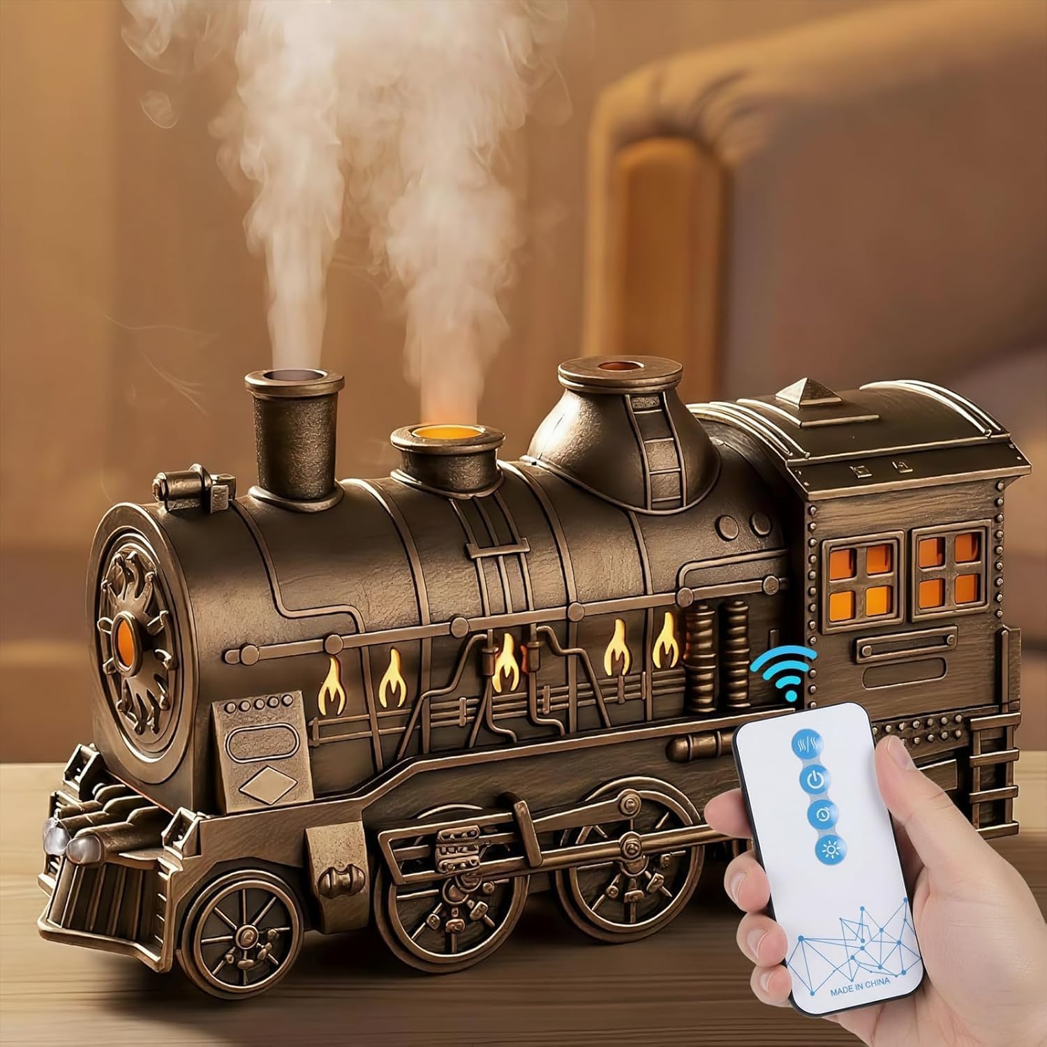 [Buy one get one free] 300ML Vintage Steam Train Essential Oil Diffuser & Humidifier | Train-Shaped Aroma Diffuser with 2-Color LED Light, 2 Mist Modes, Auto Shut-Off | Home, Bedroom & Office Decor (Black)