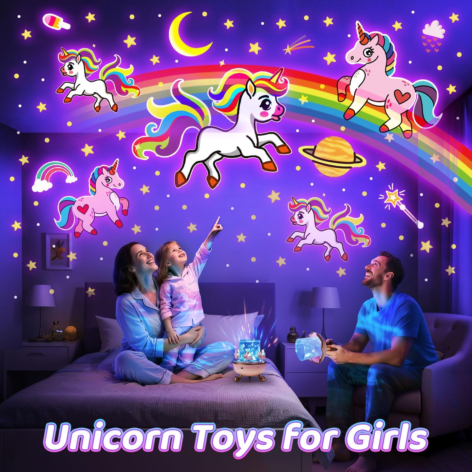 [Buy one get one free]  Night Light for Kids Gifts, 15 Sound Machine Baby Night Light, 15 Films Star Projector for Kids Room Decor, Brightness Unicorn Light Projector for Toddler Girl Toys Toddler Girl Gifts Age 1-5