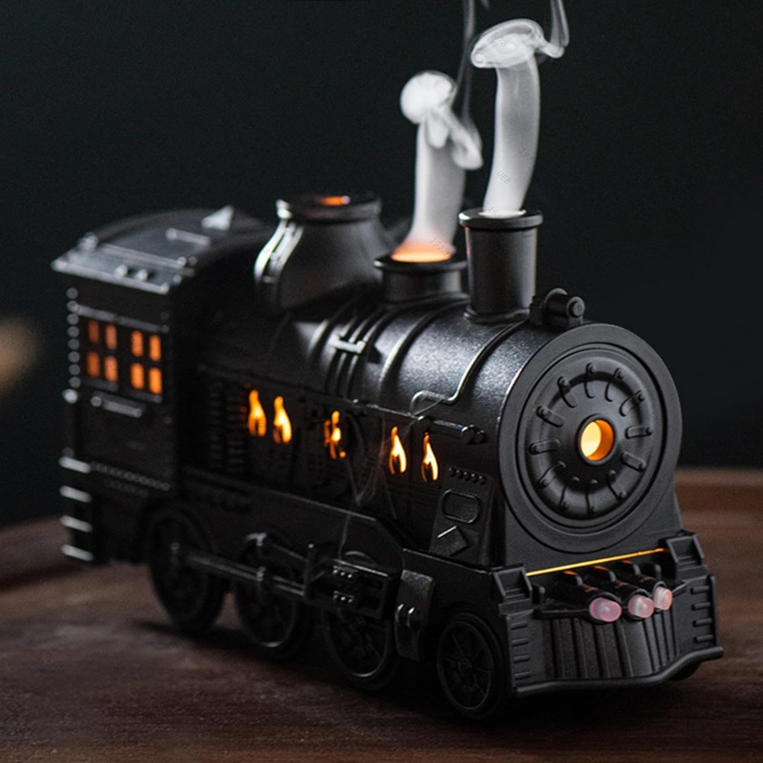 [Buy one get one free] 300ML Vintage Steam Train Essential Oil Diffuser & Humidifier | Train-Shaped Aroma Diffuser with 2-Color LED Light, 2 Mist Modes, Auto Shut-Off | Home, Bedroom & Office Decor (Black)