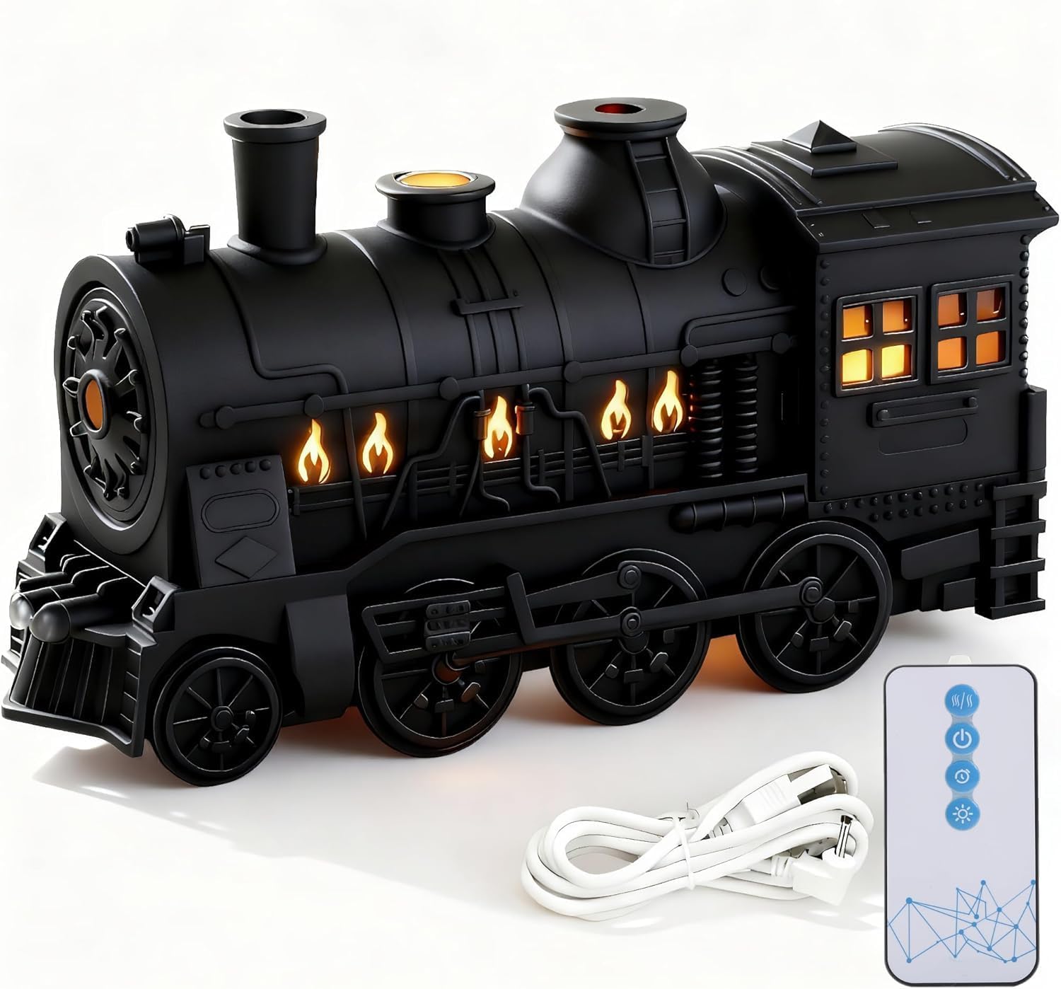 [Buy one get one free] 300ML Vintage Steam Train Essential Oil Diffuser & Humidifier | Train-Shaped Aroma Diffuser with 2-Color LED Light, 2 Mist Modes, Auto Shut-Off | Home, Bedroom & Office Decor (Black)