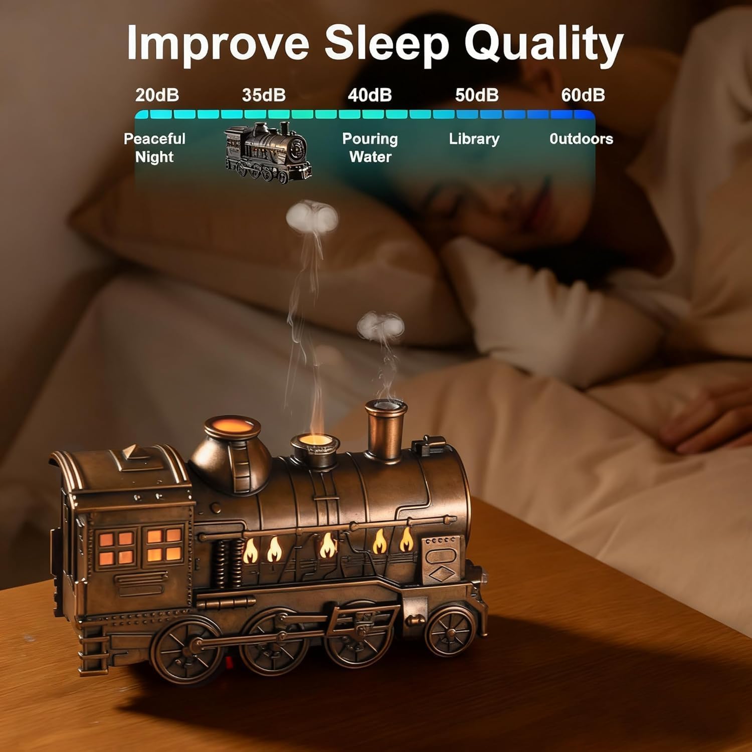 [Buy one get one free] 300ML Vintage Steam Train Essential Oil Diffuser & Humidifier | Train-Shaped Aroma Diffuser with 2-Color LED Light, 2 Mist Modes, Auto Shut-Off | Home, Bedroom & Office Decor (Black)
