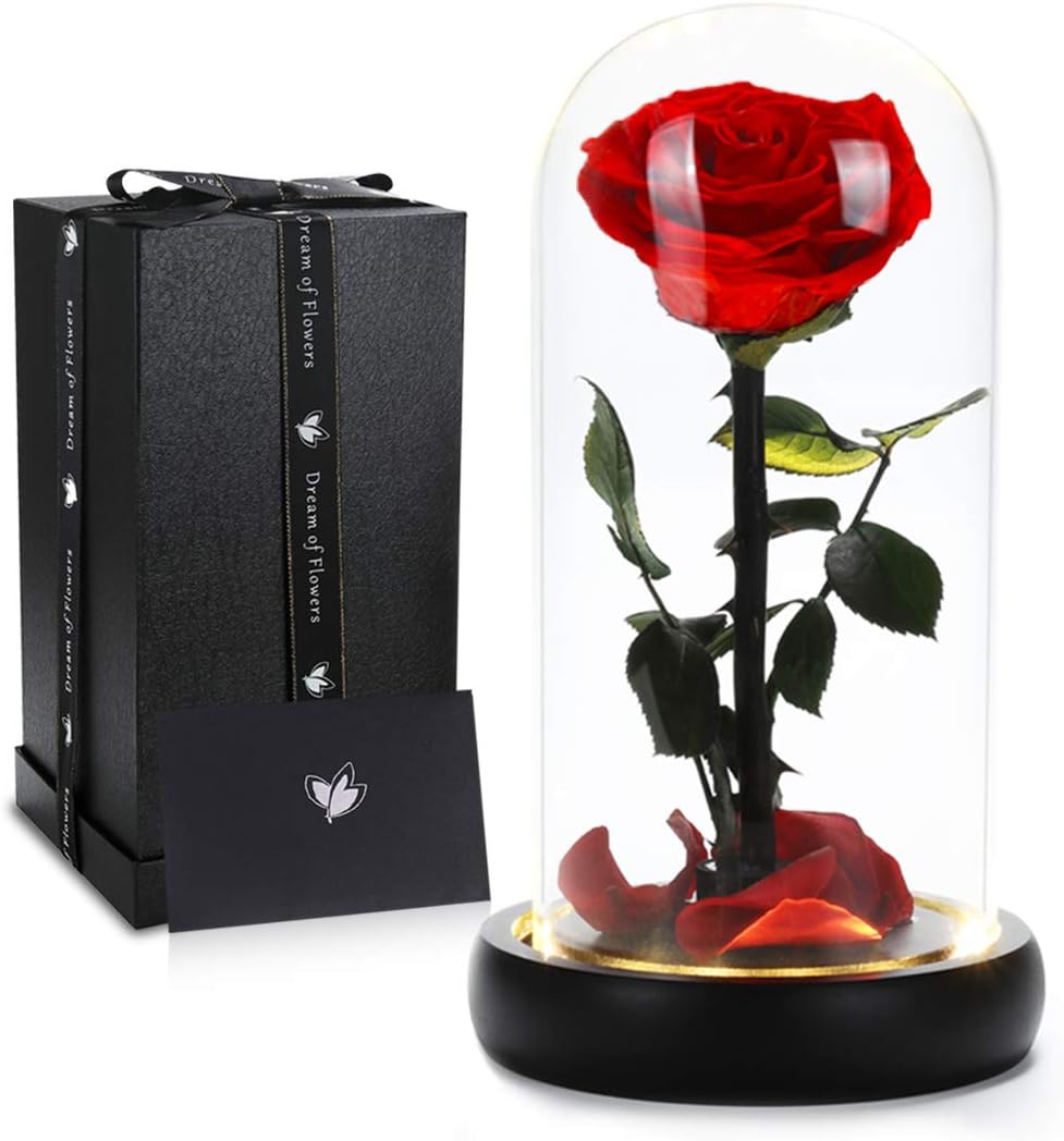 [Buy one get one free] Colorful Rainbow Rose in Glass Dome with LED Lights | Galaxy Flower Decor with Dual Light Modes | Romantic Valentine’s & Birthday Gift for Women