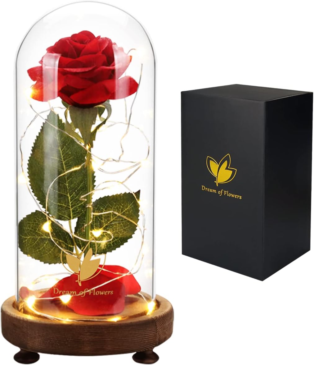 [Buy one get one free] Colorful Rainbow Rose in Glass Dome with LED Lights | Galaxy Flower Decor with Dual Light Modes | Romantic Valentine’s & Birthday Gift for Women