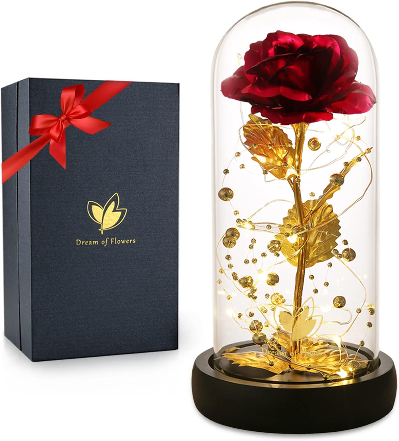 [Buy one get one free] Colorful Rainbow Rose in Glass Dome with LED Lights | Galaxy Flower Decor with Dual Light Modes | Romantic Valentine’s & Birthday Gift for Women