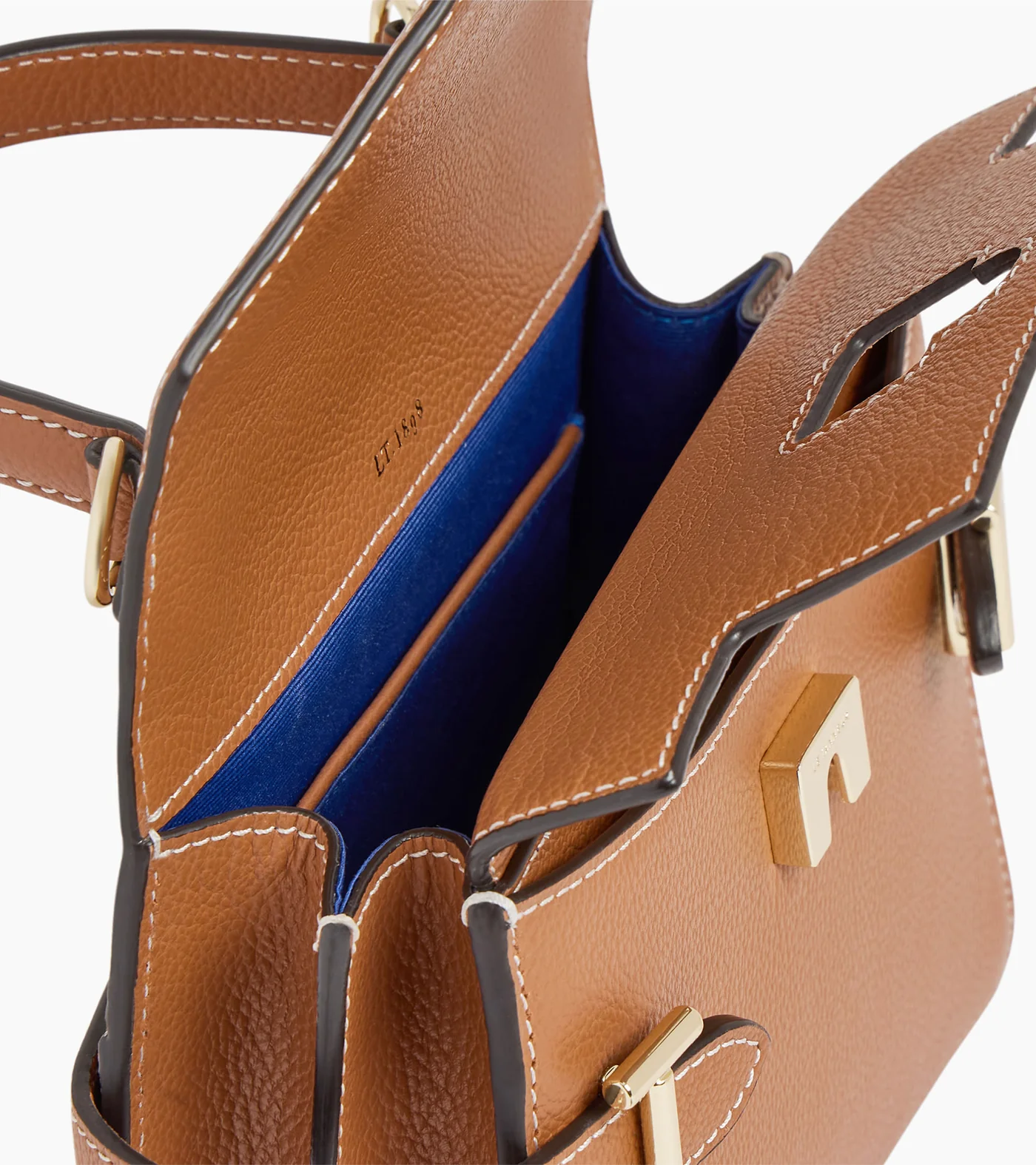 Sac à main/bandoulière en cuir de vachette grainé T à double rabat