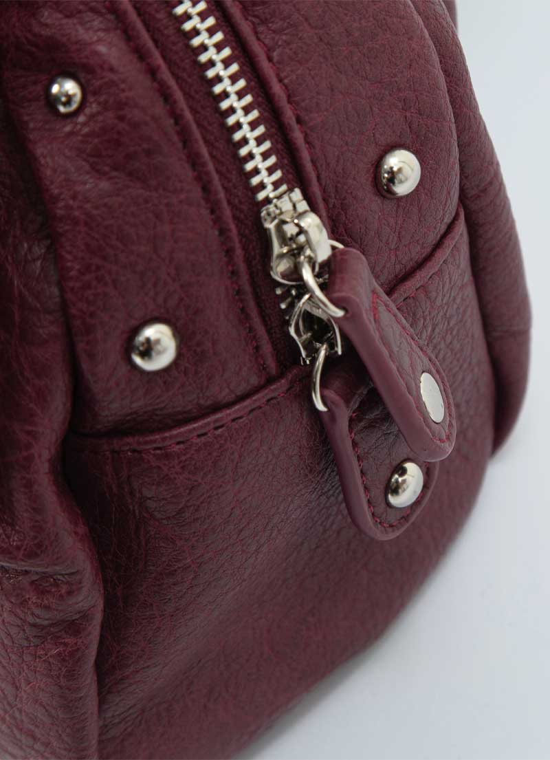 ASON Large Textured Leather Shoulder Bag with Silver Rivet Details