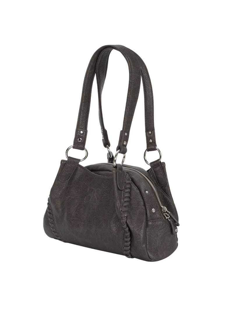 ASON Large Textured Leather Shoulder Bag with Silver Rivet Details